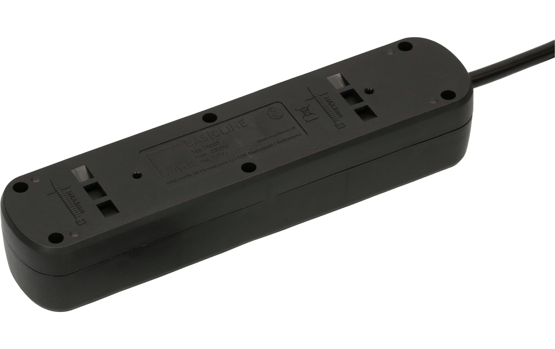 Max Hauri AG Max Hauri Basic-Line V2 – Steckdosenleiste, 5× T13, mit Schalter, 5 m, Stecker T12
