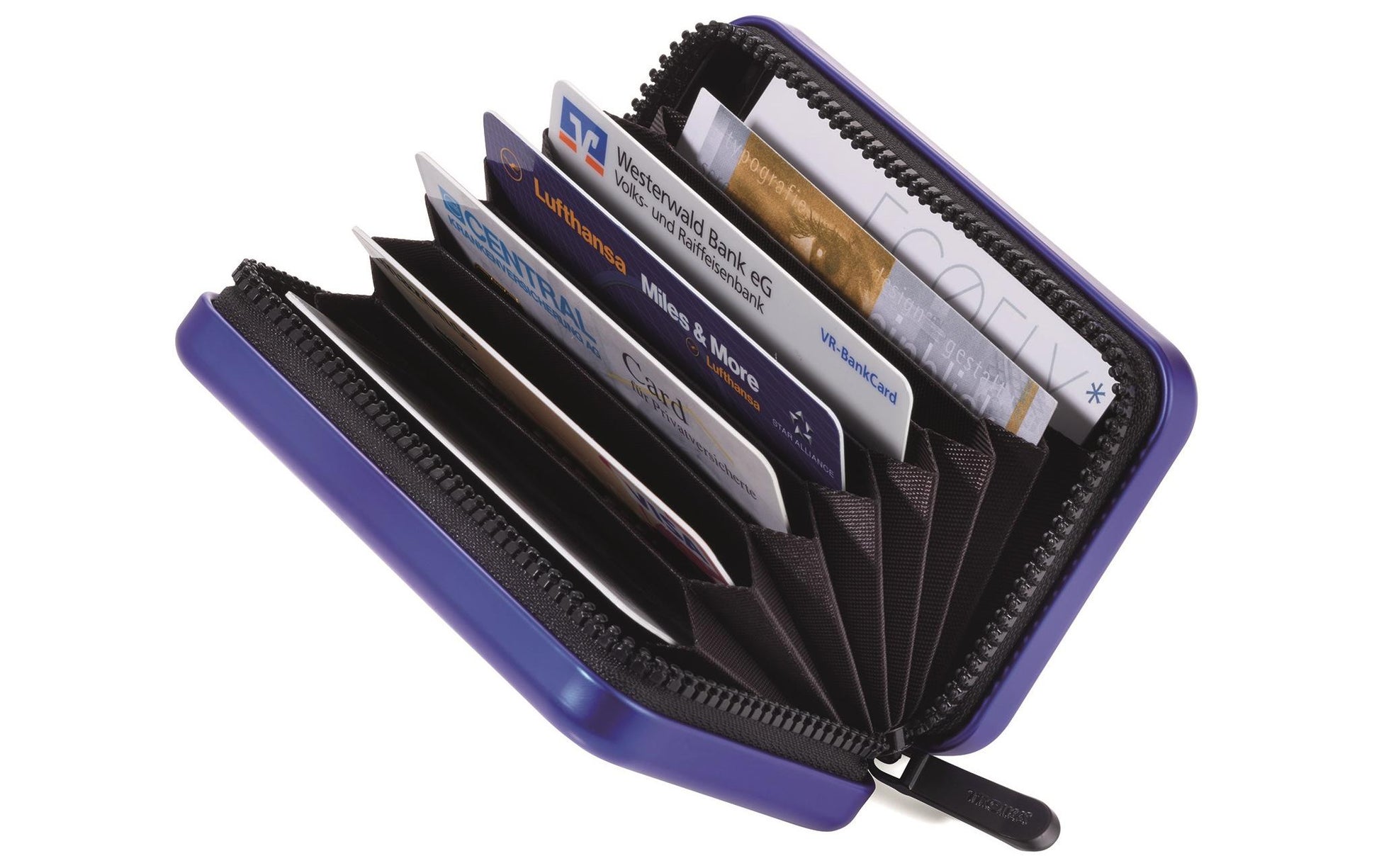 TROIKA Visitenkartenetui – Aluminium/Polyester, Blau, 20 Karten, RFID, 1er-Pack