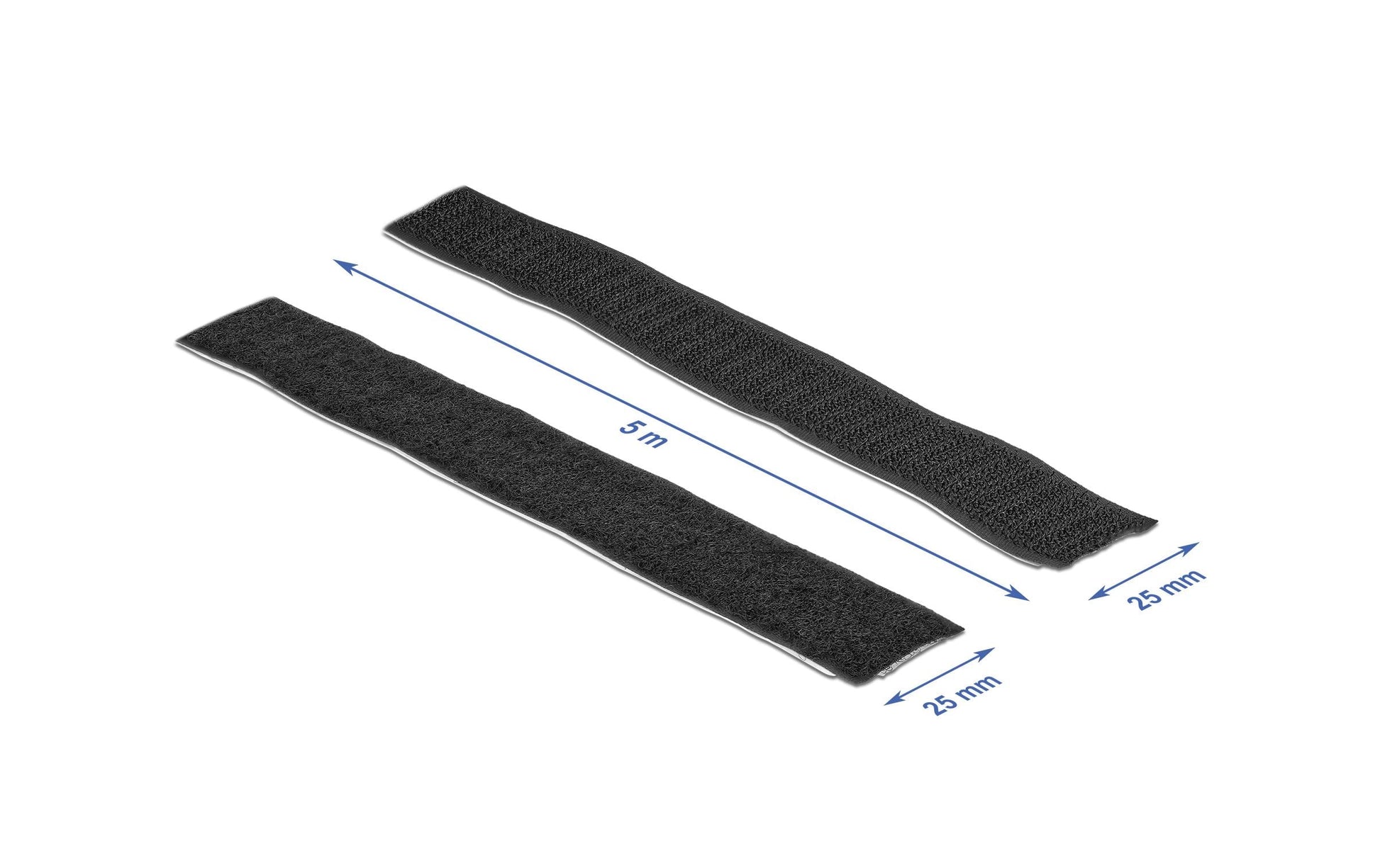 DeLOCK Klettkabelbinder, 5 m, 25 mm, selbstklebend – schwarz