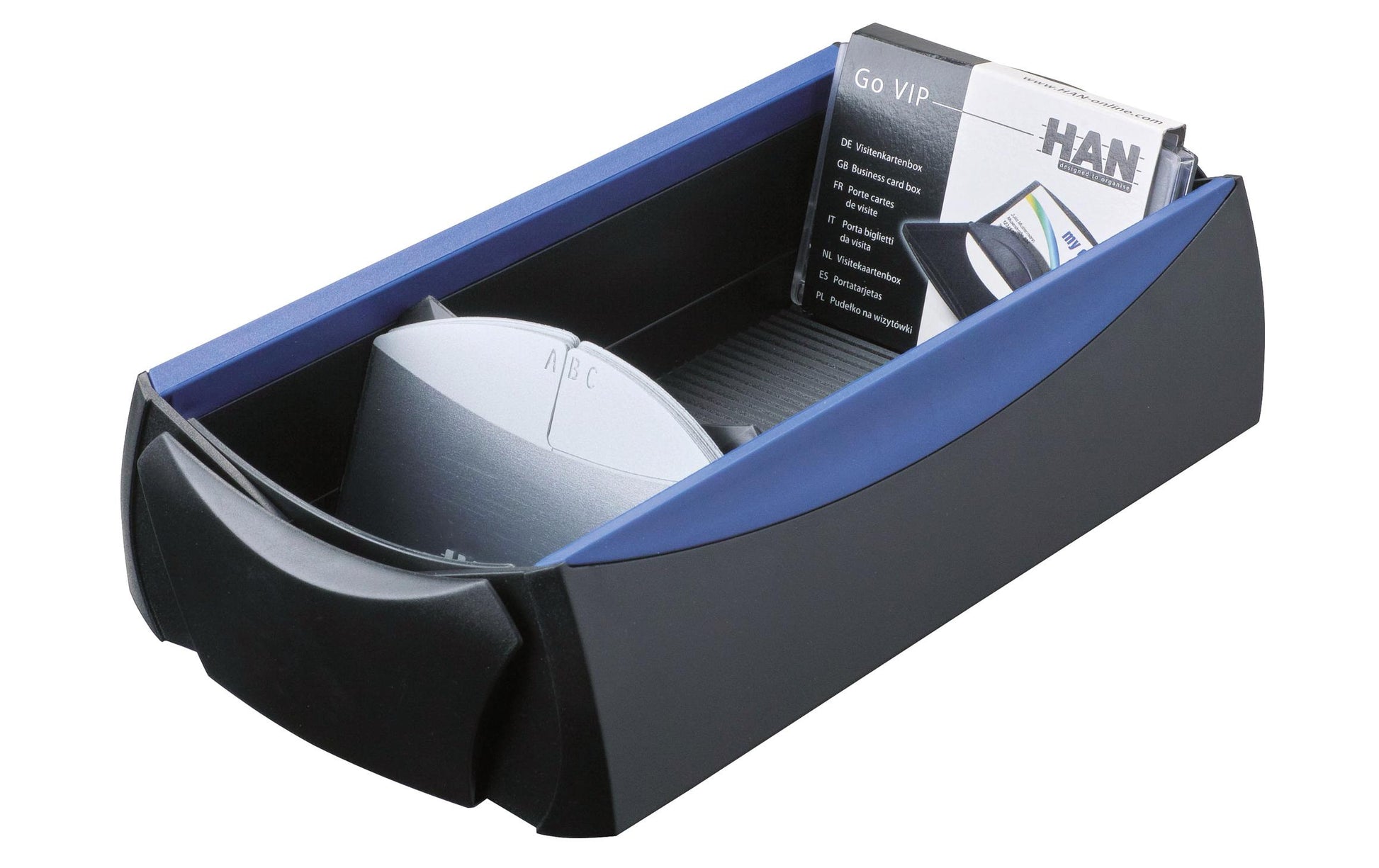 HAN Visitenkartenbox – für 500 Visitenkarten, Kunststoff, Blau/Schwarz