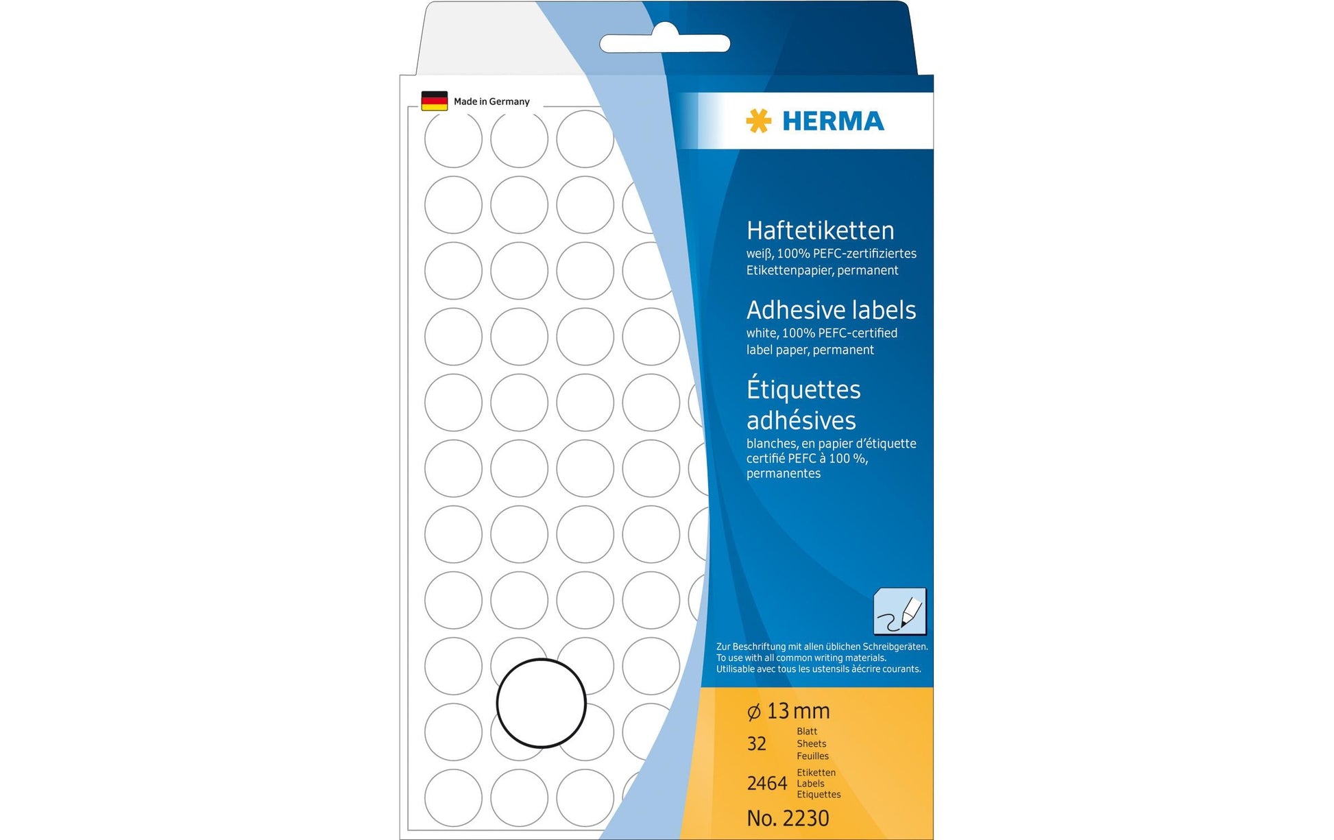 HERMA Haftetiketten – rund Ø 13 mm, stark haftend, weiss, Bogen 111 × 170 mm, 32 Blatt (2'464 Stk.)