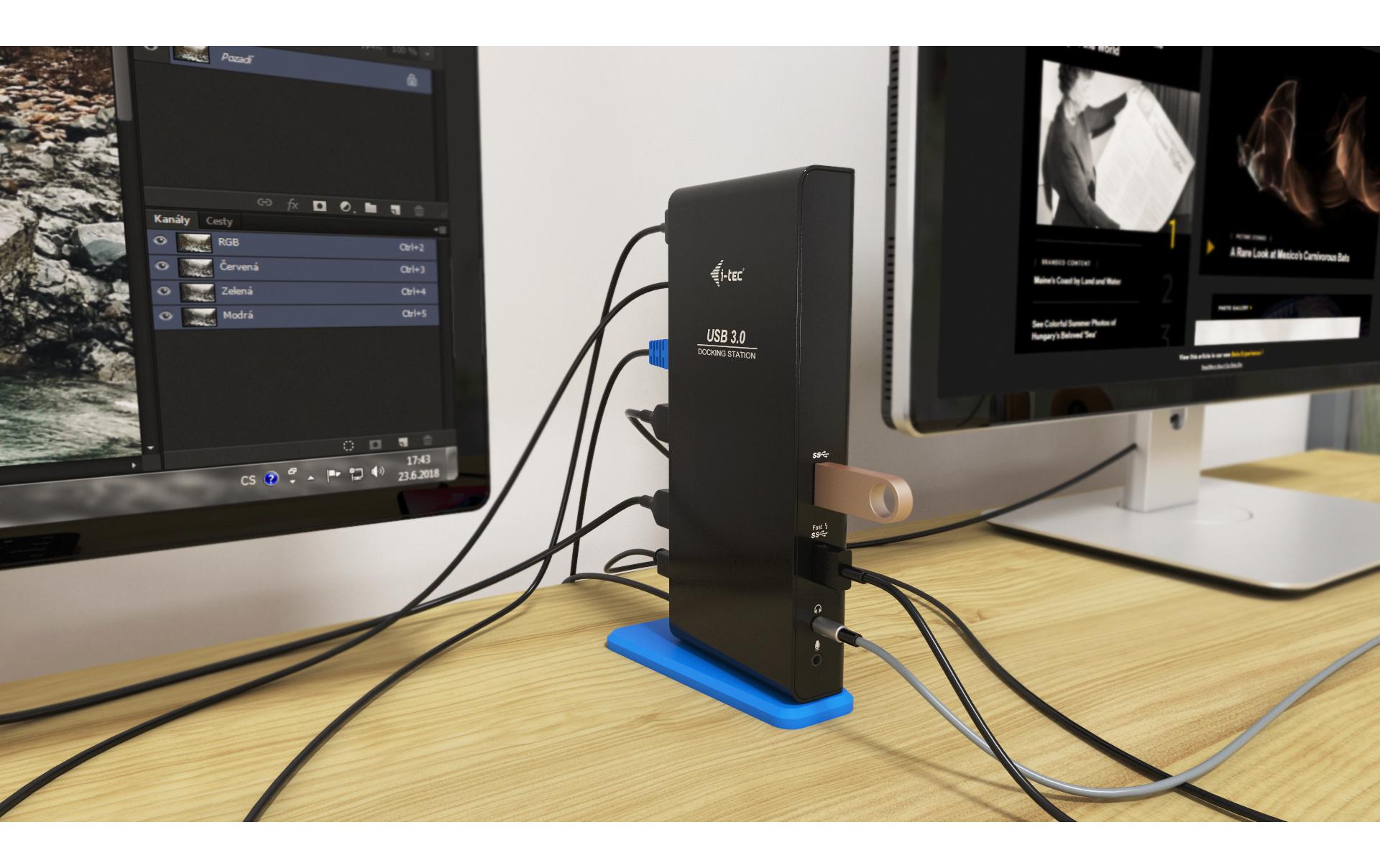 i-tec Dockingstation – USB-A, 2× HDMI, 6× USB-A, 3,5 mm Audio, GbE, für Windows/Mac/Linux