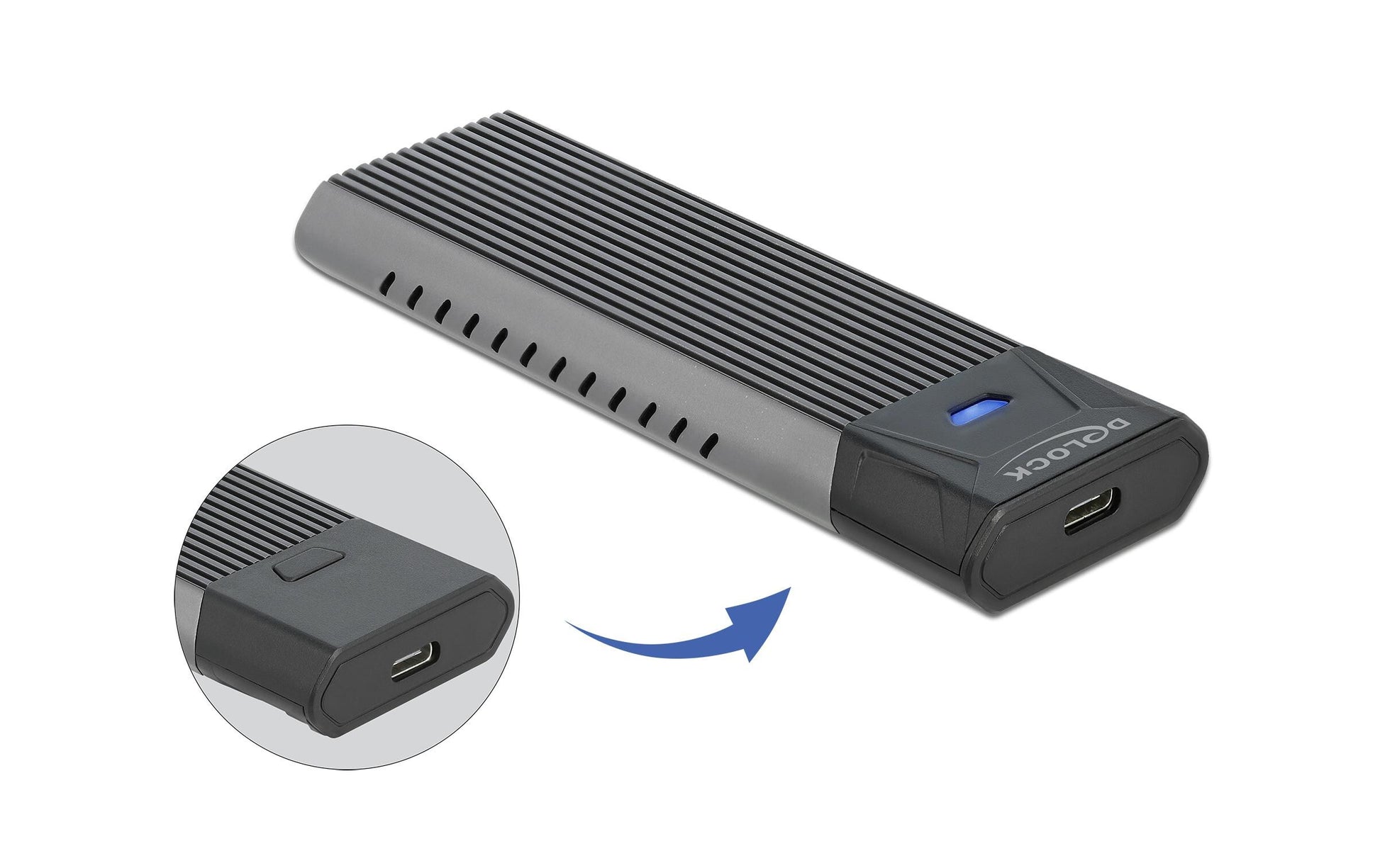 DeLOCK M.2 SSD-Gehäuse – 1-Bay extern – USB 3.2 Gen 2 (10 Gbit/s), USB-C – für M.2 NVMe (PCIe) und M.2 SATA