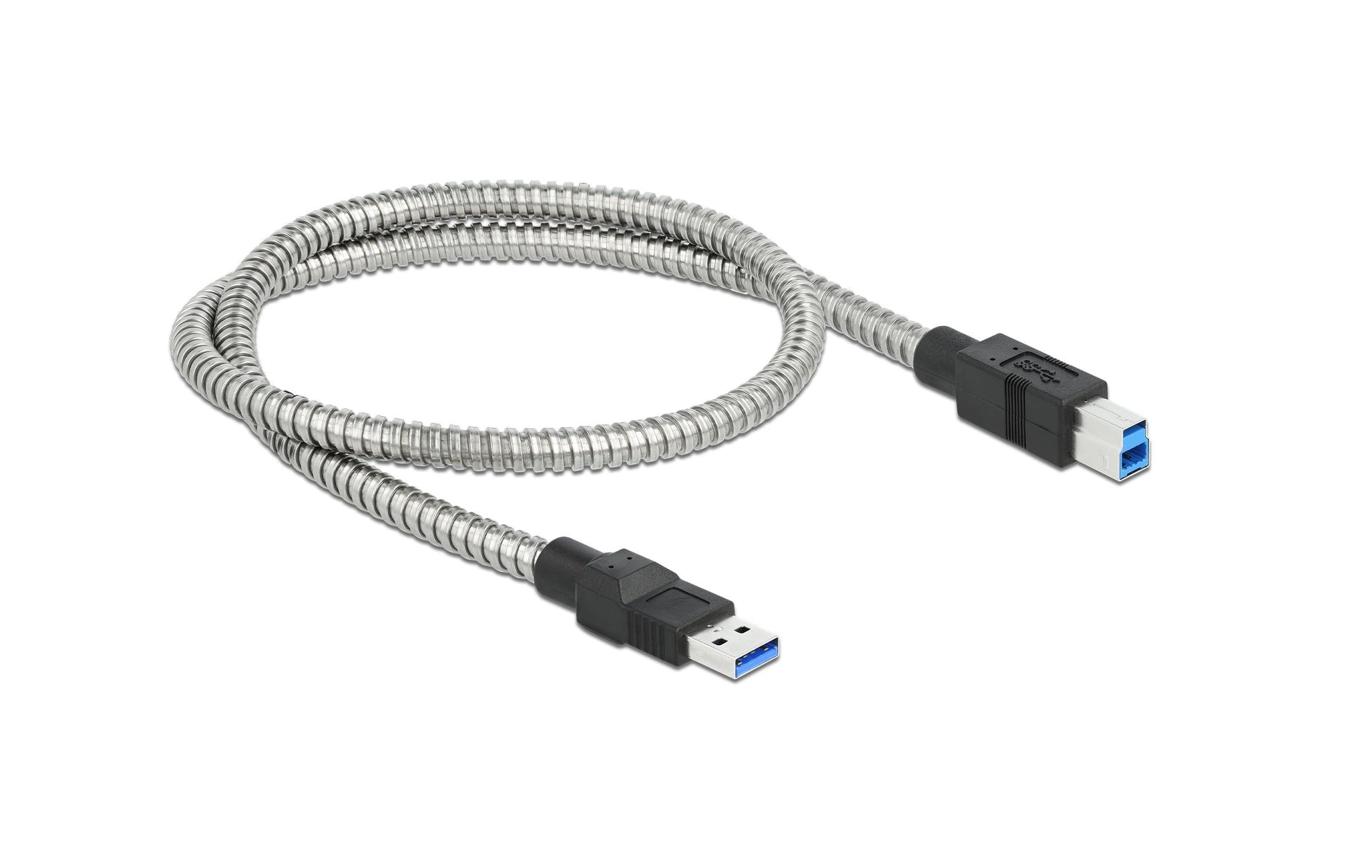 DeLOCK USB-A auf USB-B Kabel – USB 3.2 Gen 1 (5 Gbit/s) – 0,5 m – Metallmantel – Silber