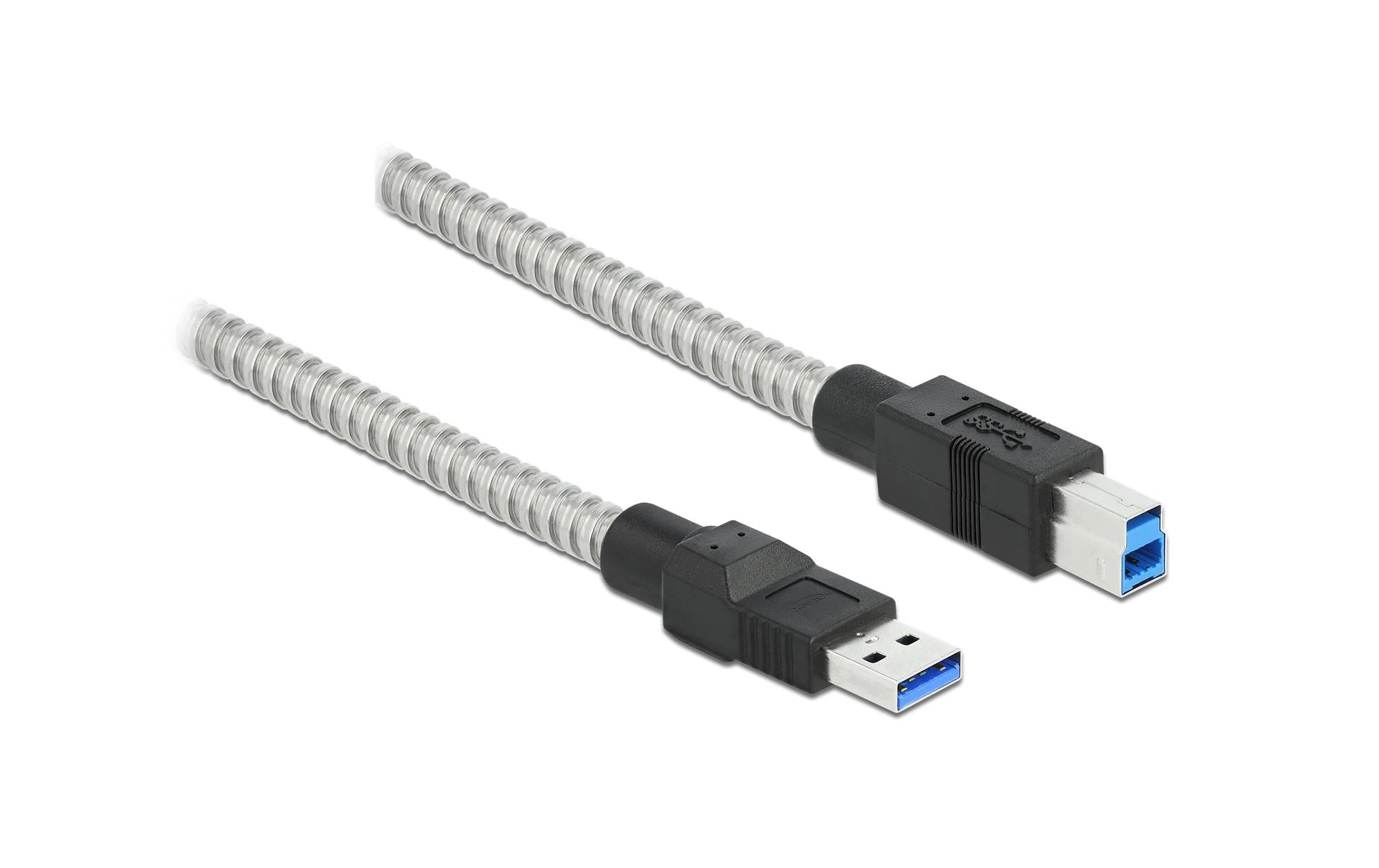 DeLOCK USB-A auf USB-B Kabel – USB 3.2 Gen 1 (5 Gbit/s) – 0,5 m – Metallmantel – Silber