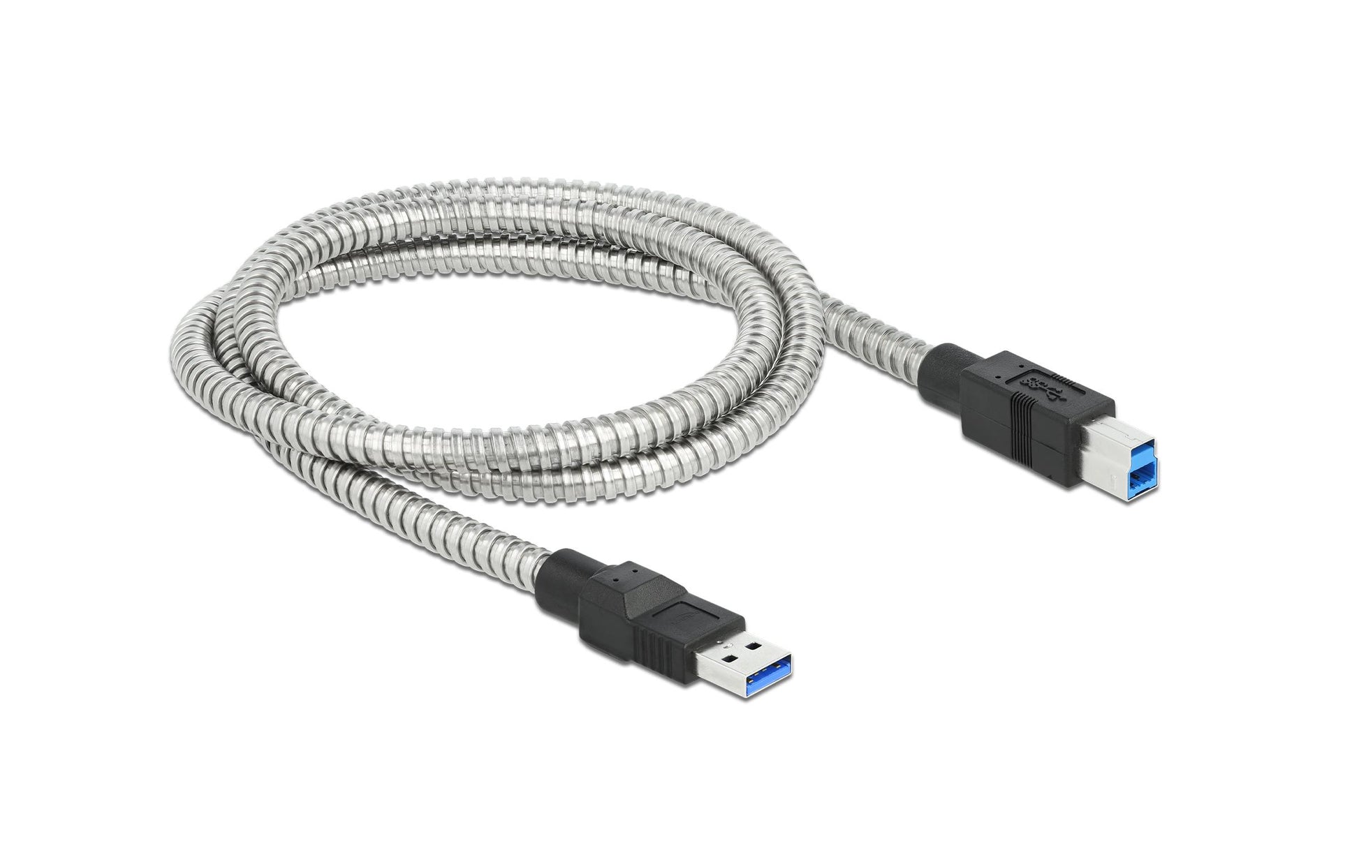 DeLOCK USB-A auf USB-B Kabel – USB 3.2 Gen 1 (5 Gbit/s) – 1 m – Metallmantel – Silber