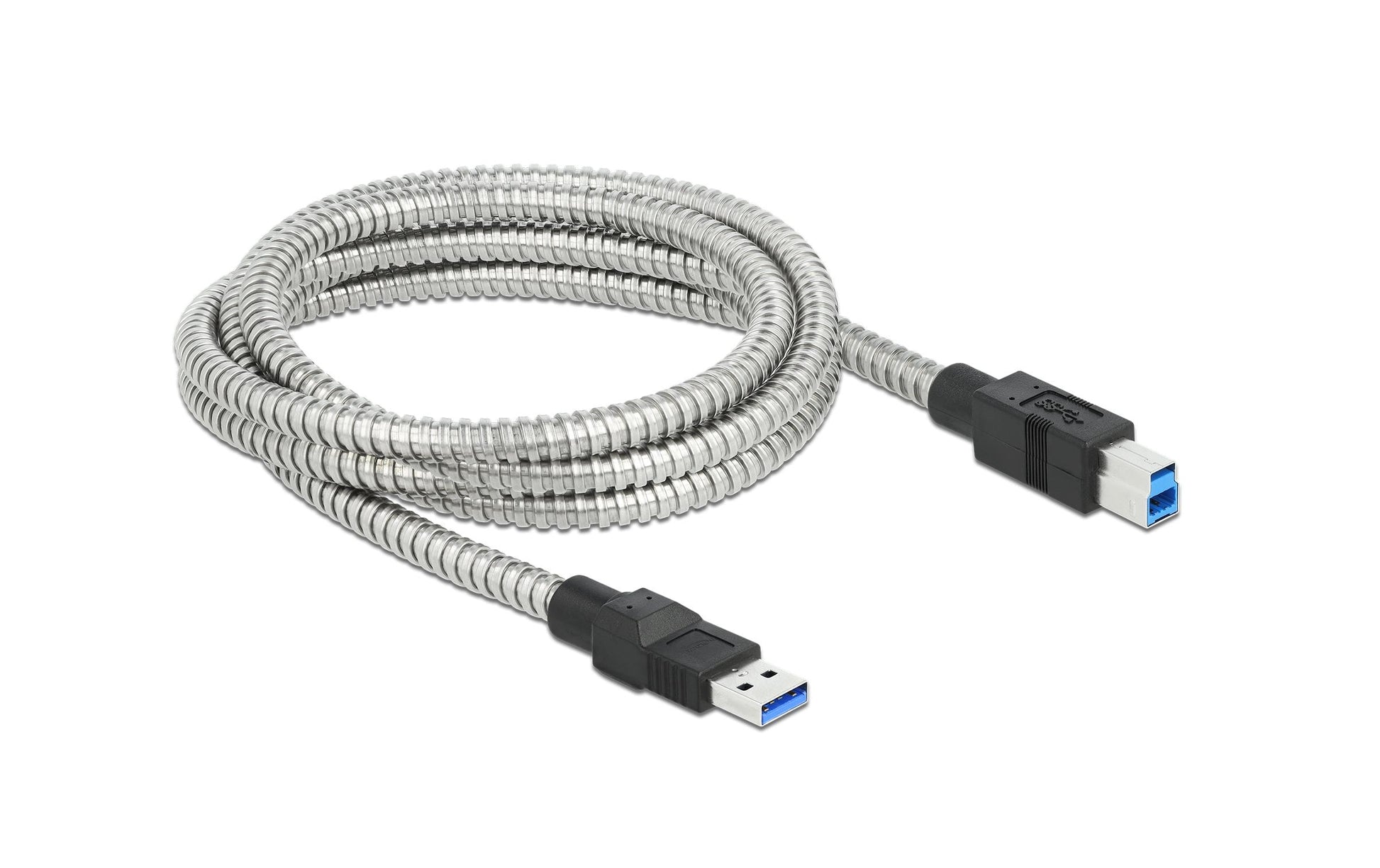 DeLOCK USB-A auf USB-B Kabel – USB 3.2 Gen 1 (5 Gbit/s) – 2 m – Metallmantel – Silber