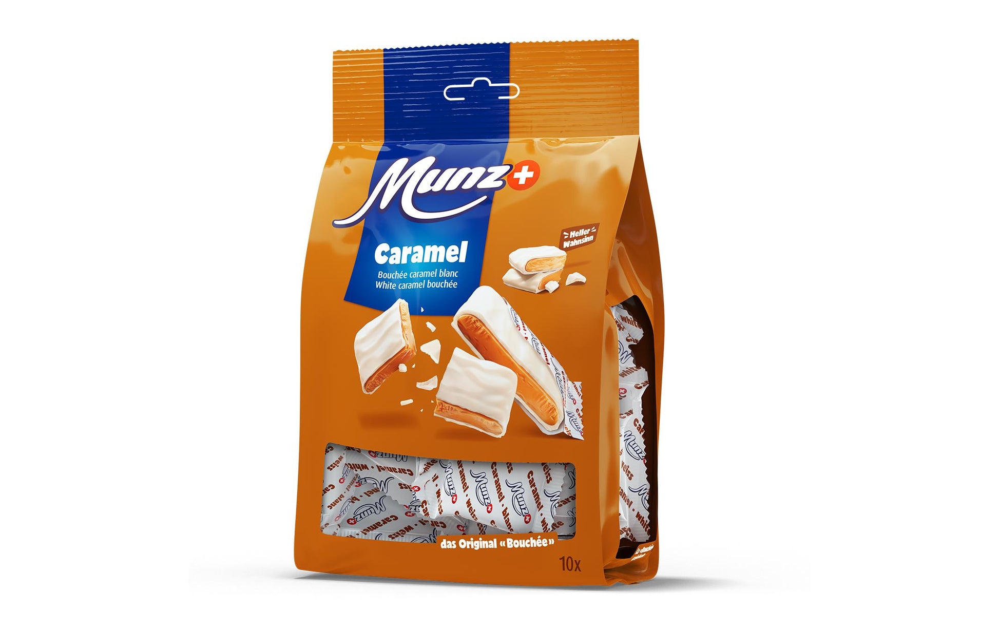 Maestrani Munz Schokolade – Caramel, weiss – 190 g