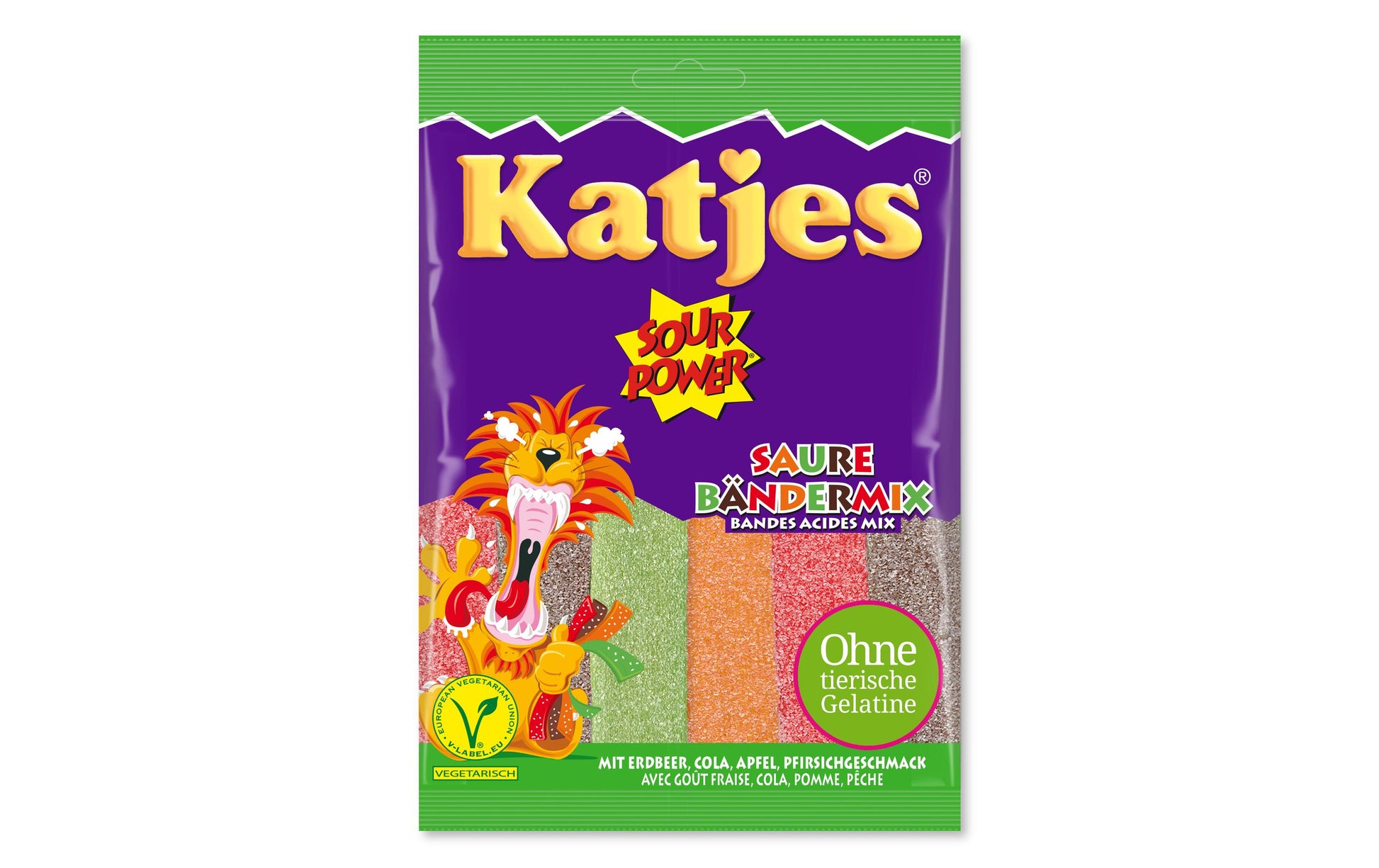 Katjes Saure Bänder Fruchtgummi – sortiert, vegan, Beutel, 200 g