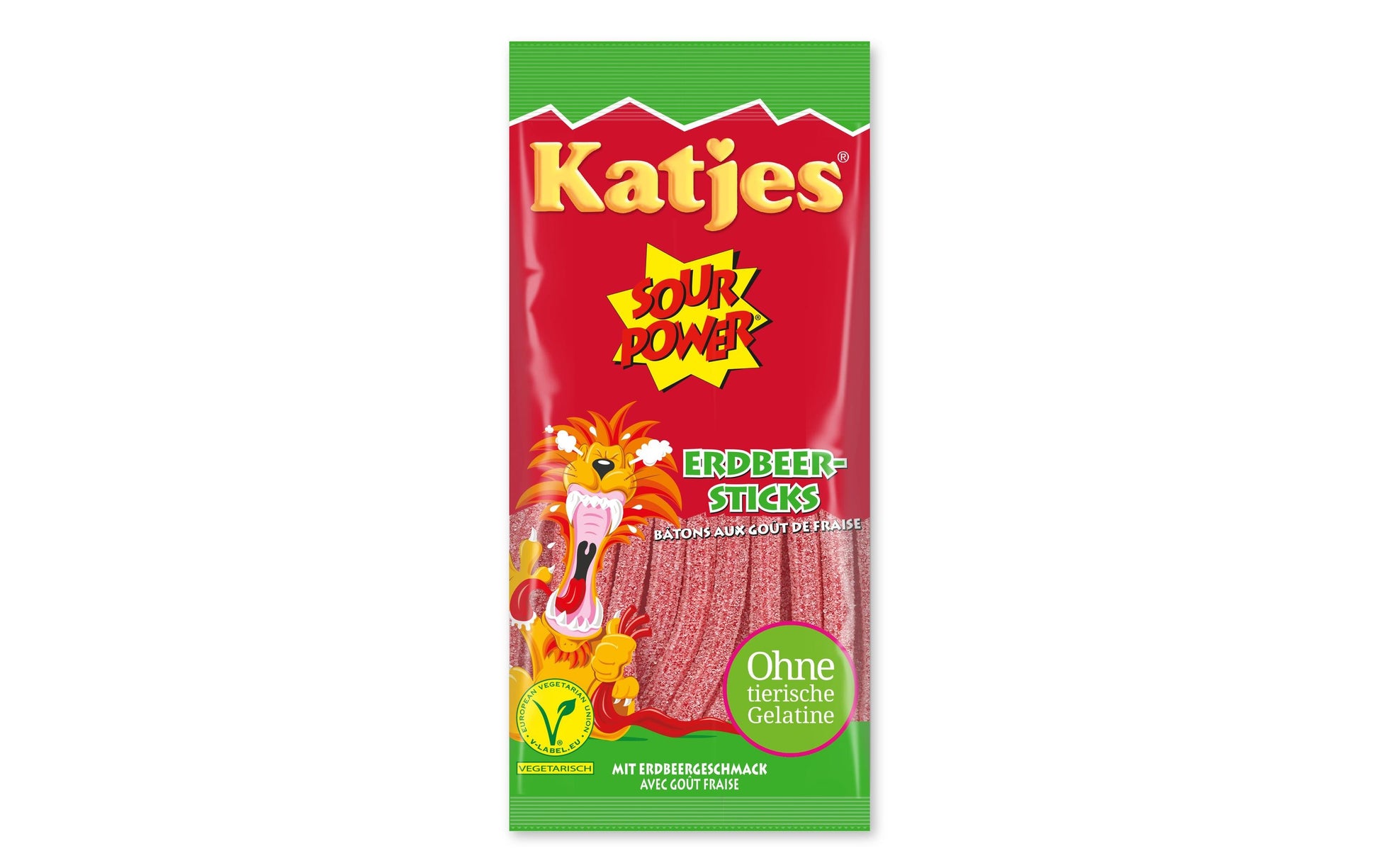 Katjes Sour Power Fruchtgummibänder – Erdbeer-Sticks – 100 g