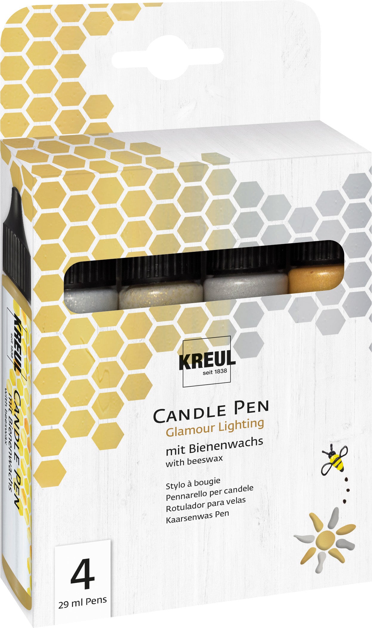 KREUL Candle Pen Kerzenmalfarbe – Gold, Silber – 4 Farben, 4×29 ml (116 ml) – für Kerzen