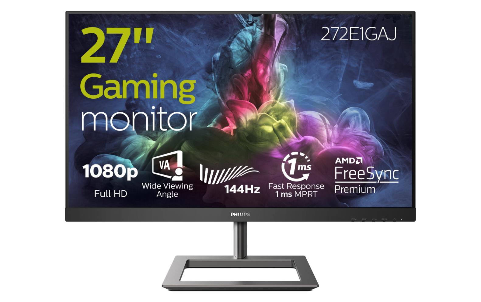 Philips 272E1GAJ/00 – Monitor, 27", VA, 144 Hz, 350 cd/m², FreeSync, Lautsprecher, VESA 100 × 100, Schwarz