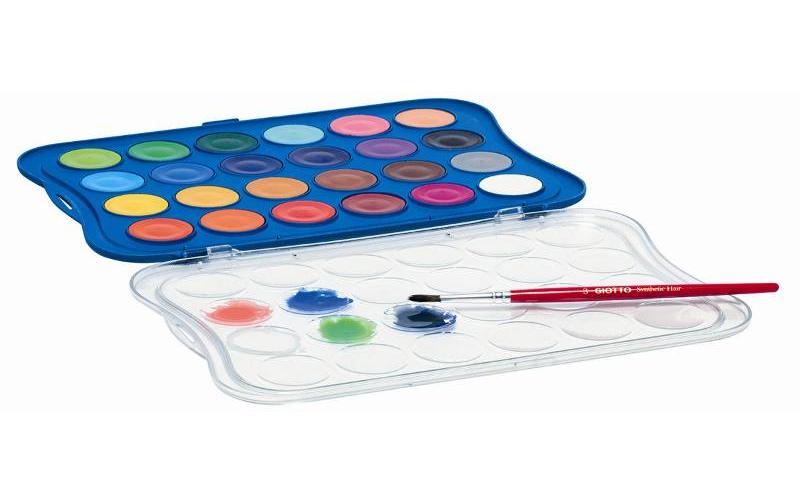 Giotto Aquarellfarben (Kasten) – 24 Farben – Kunststoffkasten, inkl. Pinsel