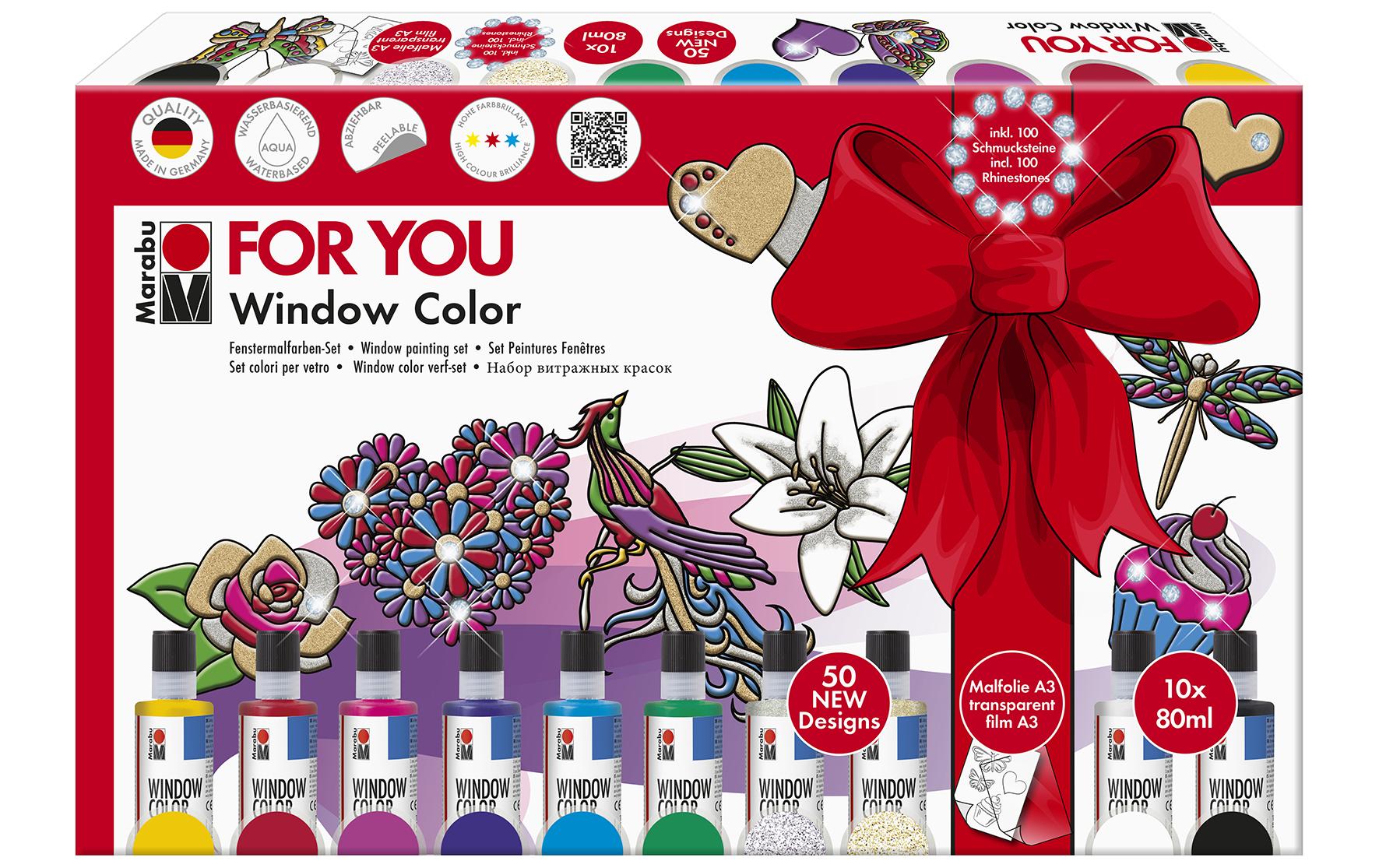 Marabu Window Color Fun & Fancy – Fenstermalfarbe – Set – 10 Farben, 10 × 80 ml, für Glas & Porzellan