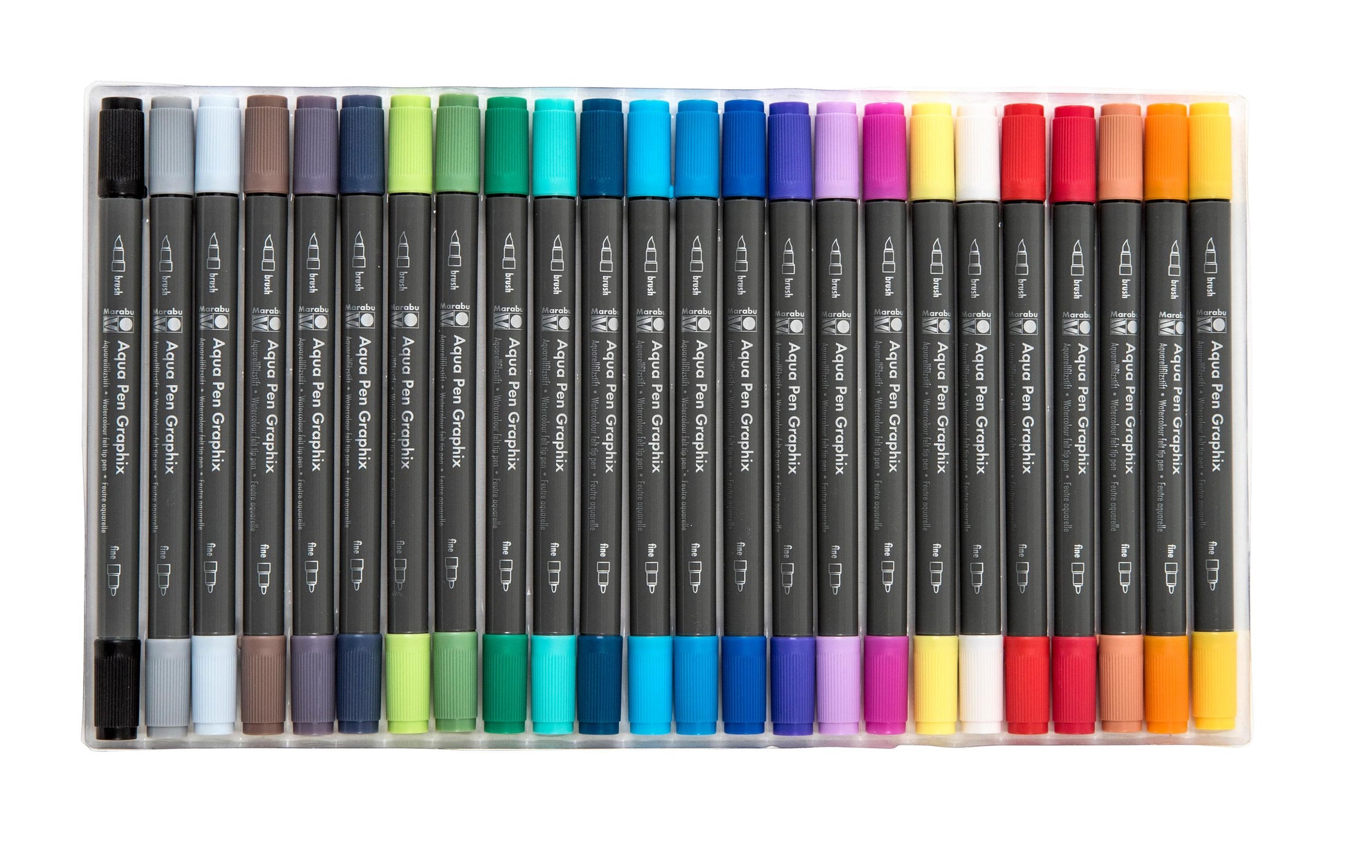 Marabu Aqua Pen Graphix Filzstift, Doppelspitze – Feine Spitze, wasservermalbar, 24 Farben