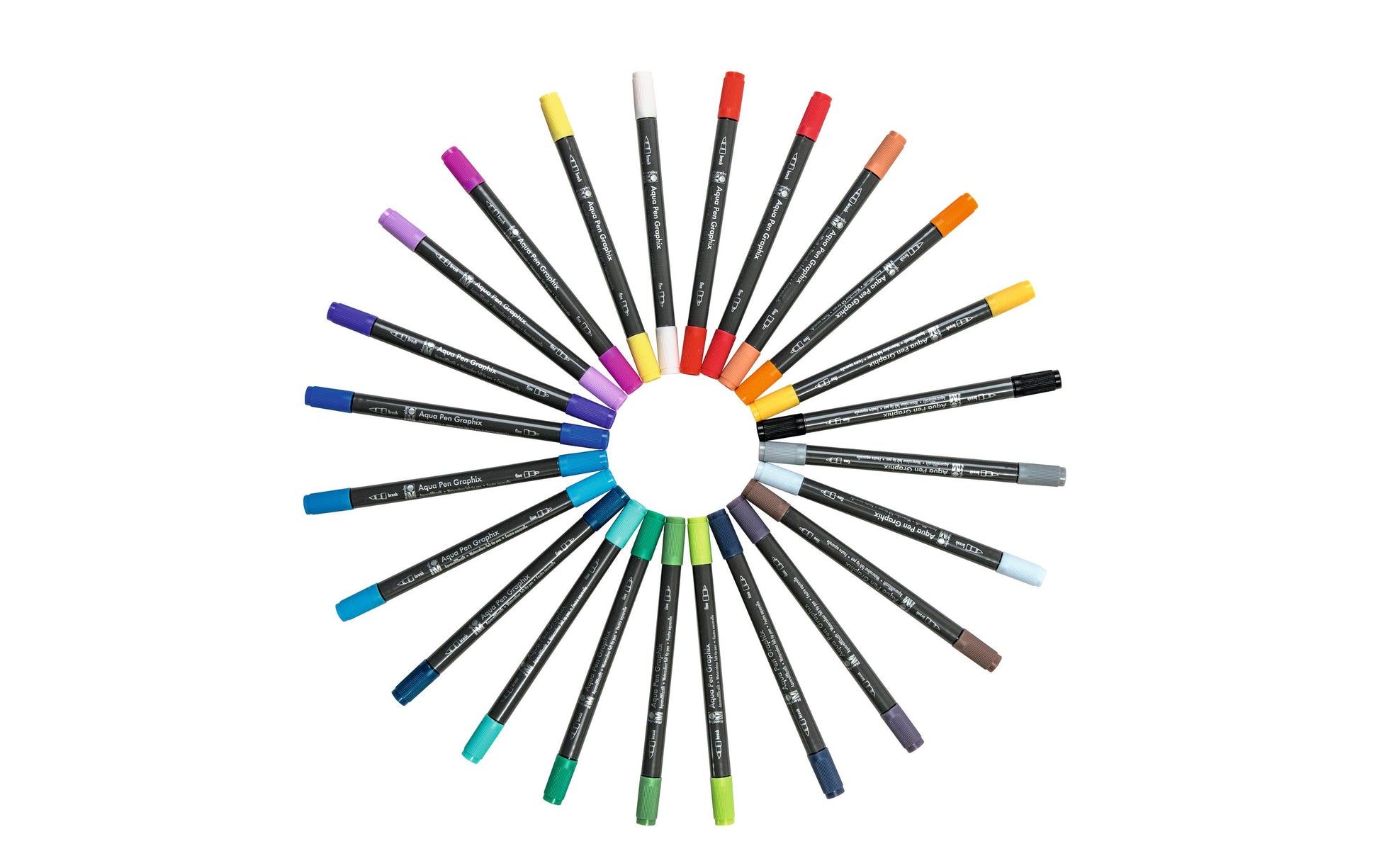 Marabu Aqua Pen Graphix Filzstift, Doppelspitze – Feine Spitze, wasservermalbar, 24 Farben