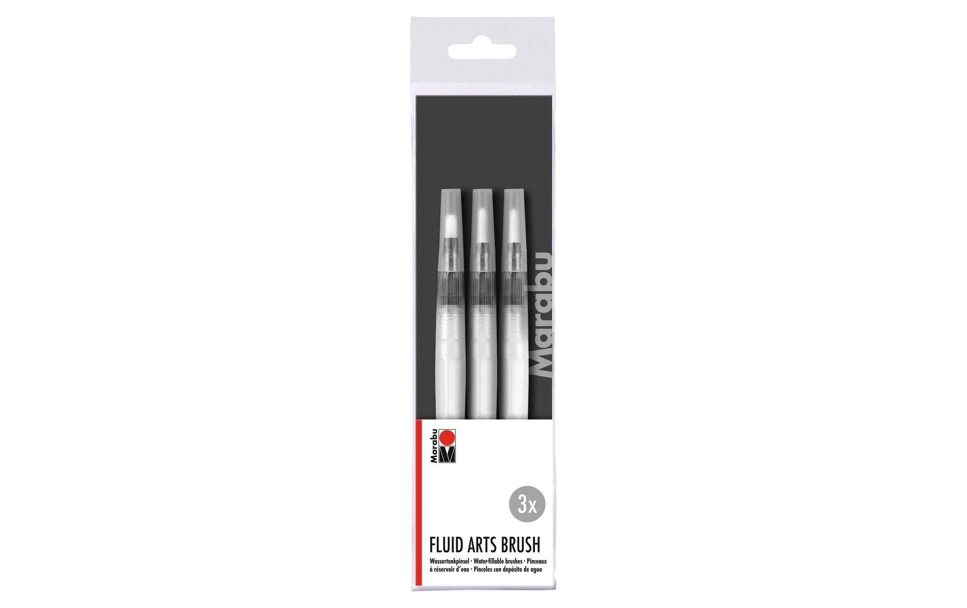 Marabu Wassertankpinsel – weiss, Länge 110 mm, 3er-Pack, befüllbar, mit Verschlusskappe