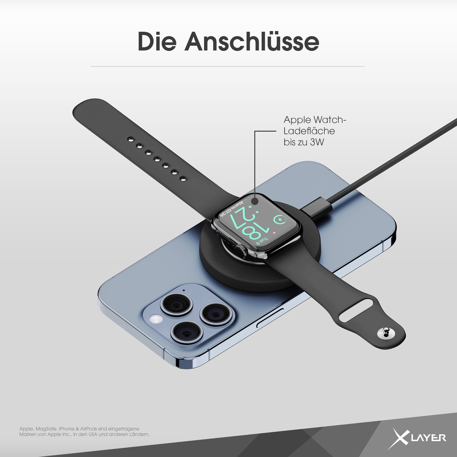Xlayer MagFix 3-in-1 Kabelloses Ladegerät 15 W – MagSafe – für iPhone, Apple Watch, AirPods
