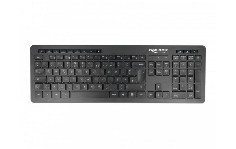 DeLOCK 12004 – Tastatur, kabellos (2,4 GHz), DE-Layout (DE), Fullsize (mit Ziffernblock), Scherenmechanik, Schwarz