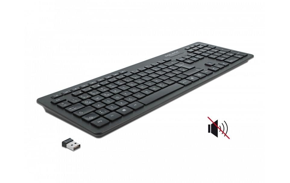 DeLOCK 12004 – Tastatur, kabellos (2,4 GHz), DE-Layout (DE), Fullsize (mit Ziffernblock), Scherenmechanik, Schwarz