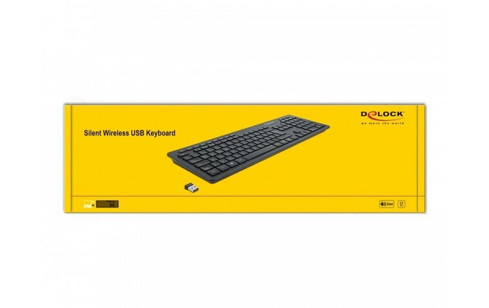 DeLOCK 12004 – Tastatur, kabellos (2,4 GHz), DE-Layout (DE), Fullsize (mit Ziffernblock), Scherenmechanik, Schwarz