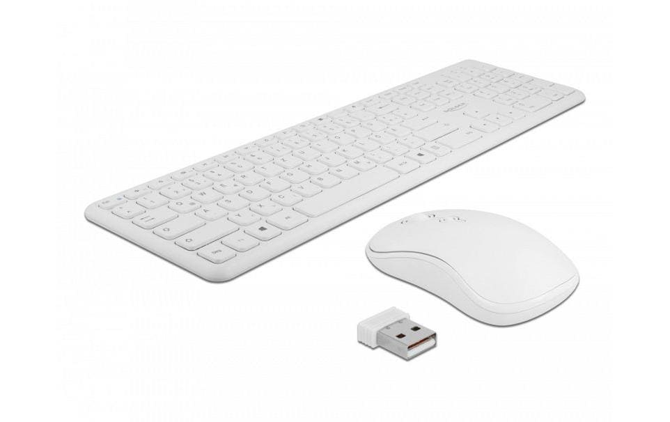 DeLOCK Tastatur, kabellos (2,4 GHz), DE-Layout (DE), Fullsize (mit Ziffernblock), Scherenmechanik, Weiss