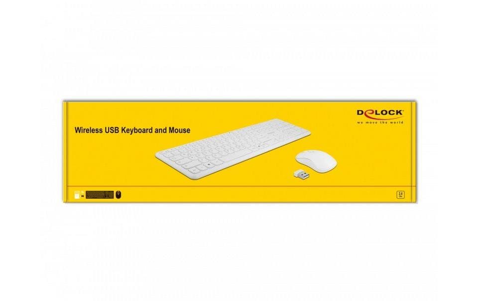DeLOCK Tastatur, kabellos (2,4 GHz), DE-Layout (DE), Fullsize (mit Ziffernblock), Scherenmechanik, Weiss
