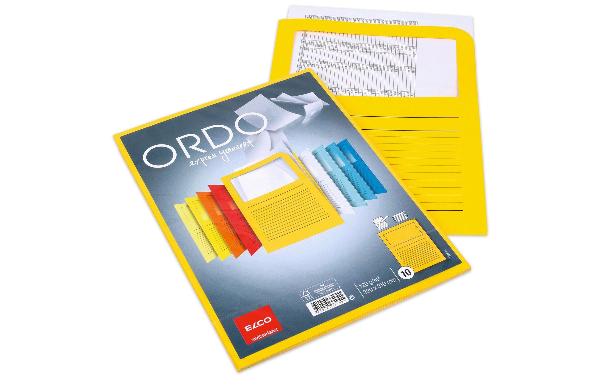 Elco Sichtmappe A4 – Goldgelb, Papier, Sichtfenster, Beschriftungsvordruck, 10er-Pack