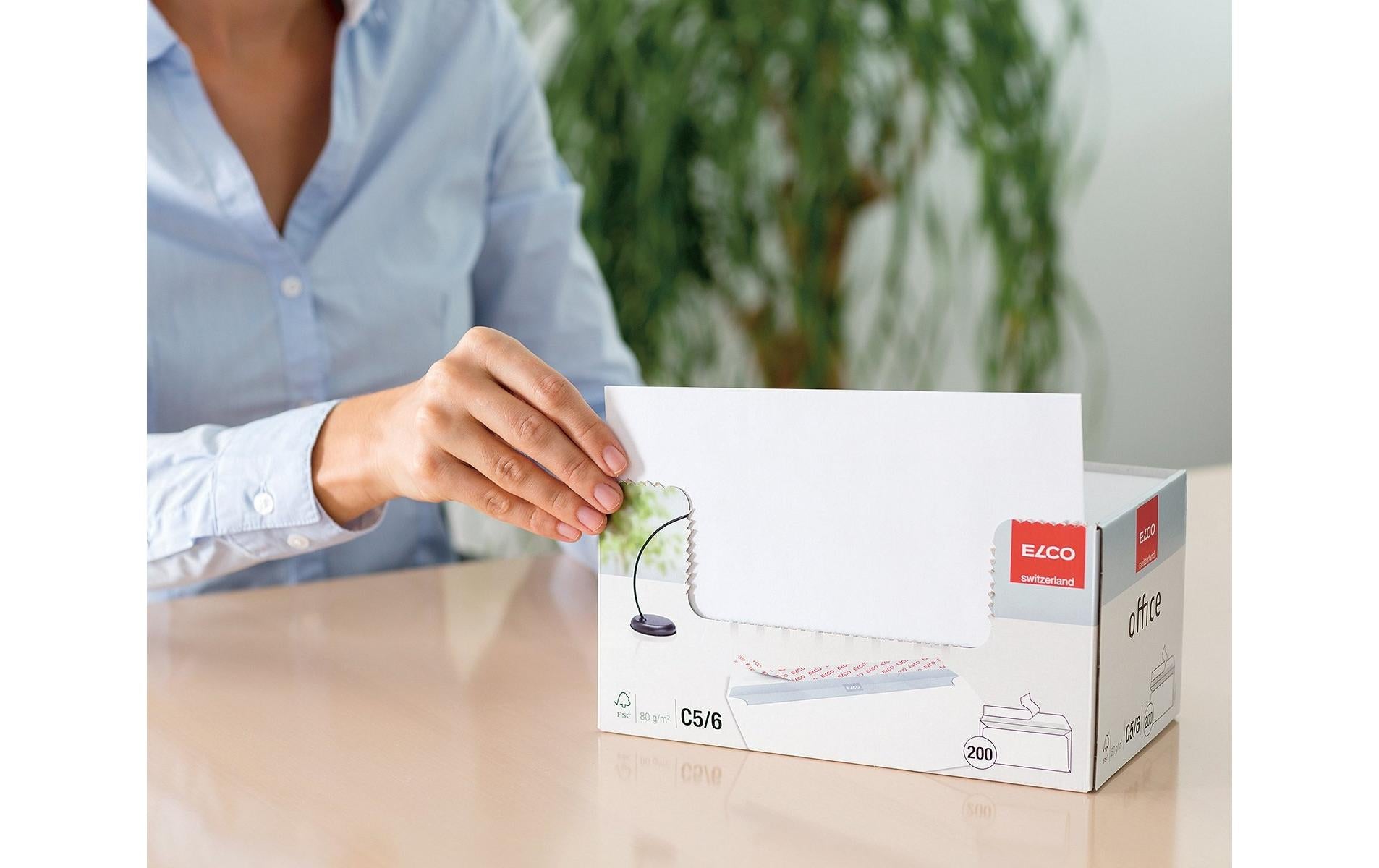 Elco Couvert C6/5 (229 × 114 mm), ohne Fenster, selbstklebend (Optifix), hochweiss, 80 g/m², Papier – 200 Stk.