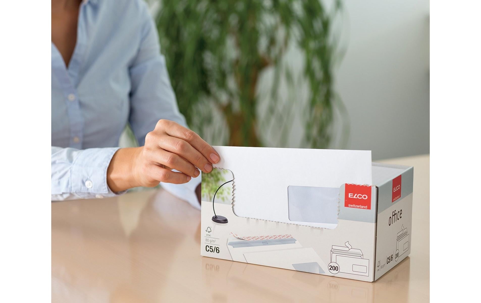 Elco Couvert C5/6, Fenster rechts, Haftklebung, hochweiss, 80 g/m², mit Innendruck – 200 Stk.