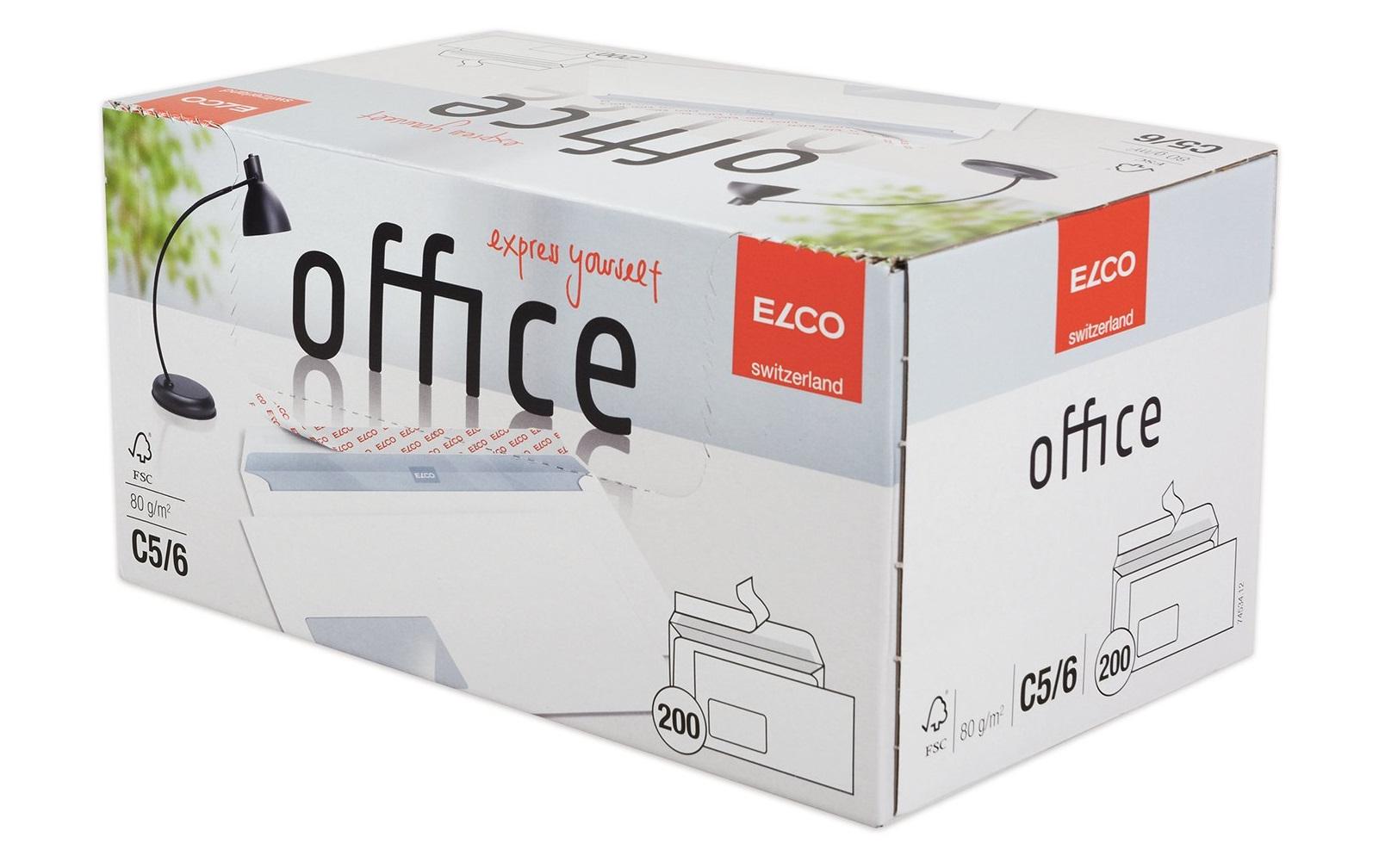 Elco Couvert C5/6, Fenster links, Haftklebung, hochweiss, 80 g/m², mit Innendruck – 200 Stk.