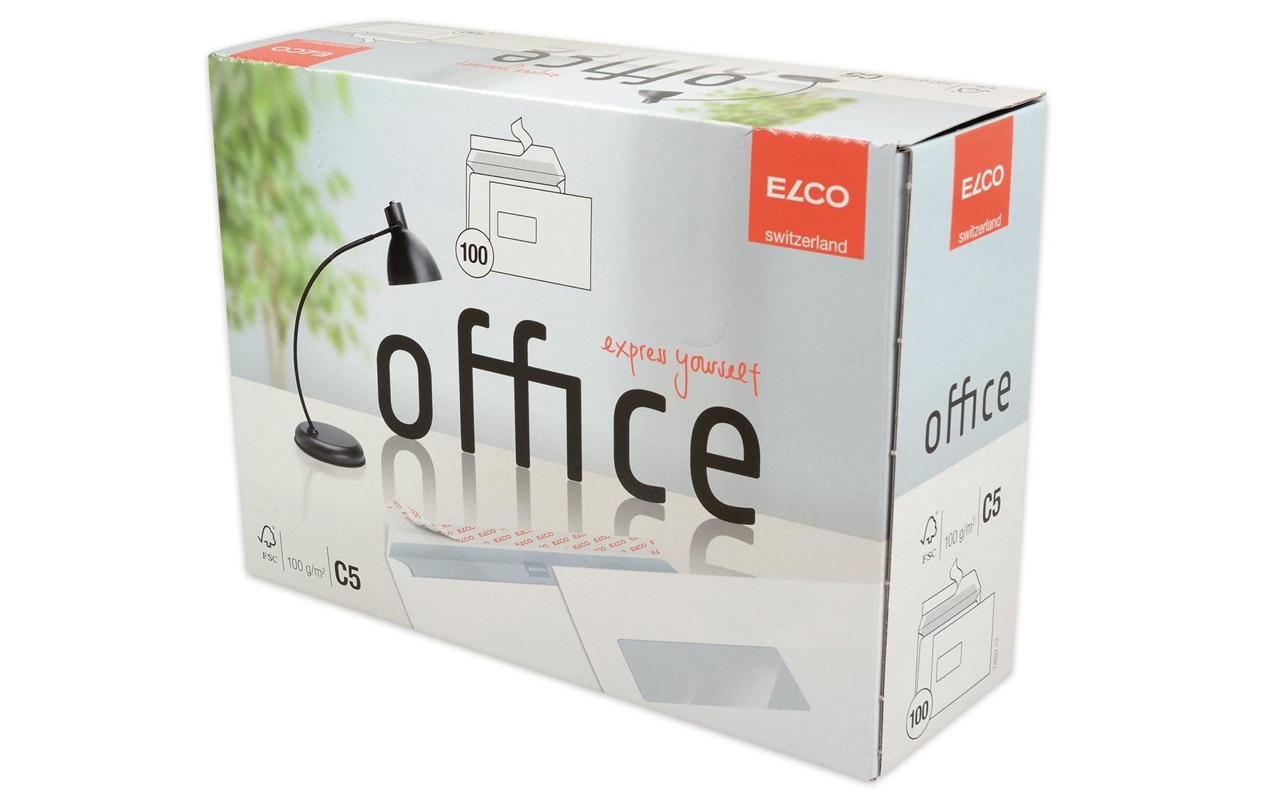 Elco Couvert C5, Fenster links, selbstklebend, hochweiss, 100 g/m², mit Innendruck – 100 Stk.