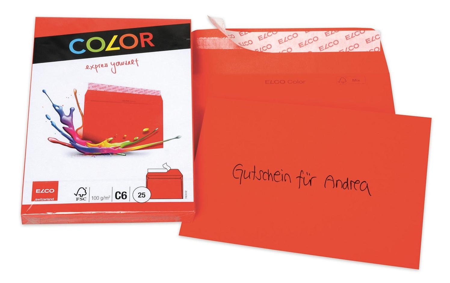Elco Couvert C6, ohne Fenster, selbstklebend, intensivrot, 100 g/m² – 25 Stk.