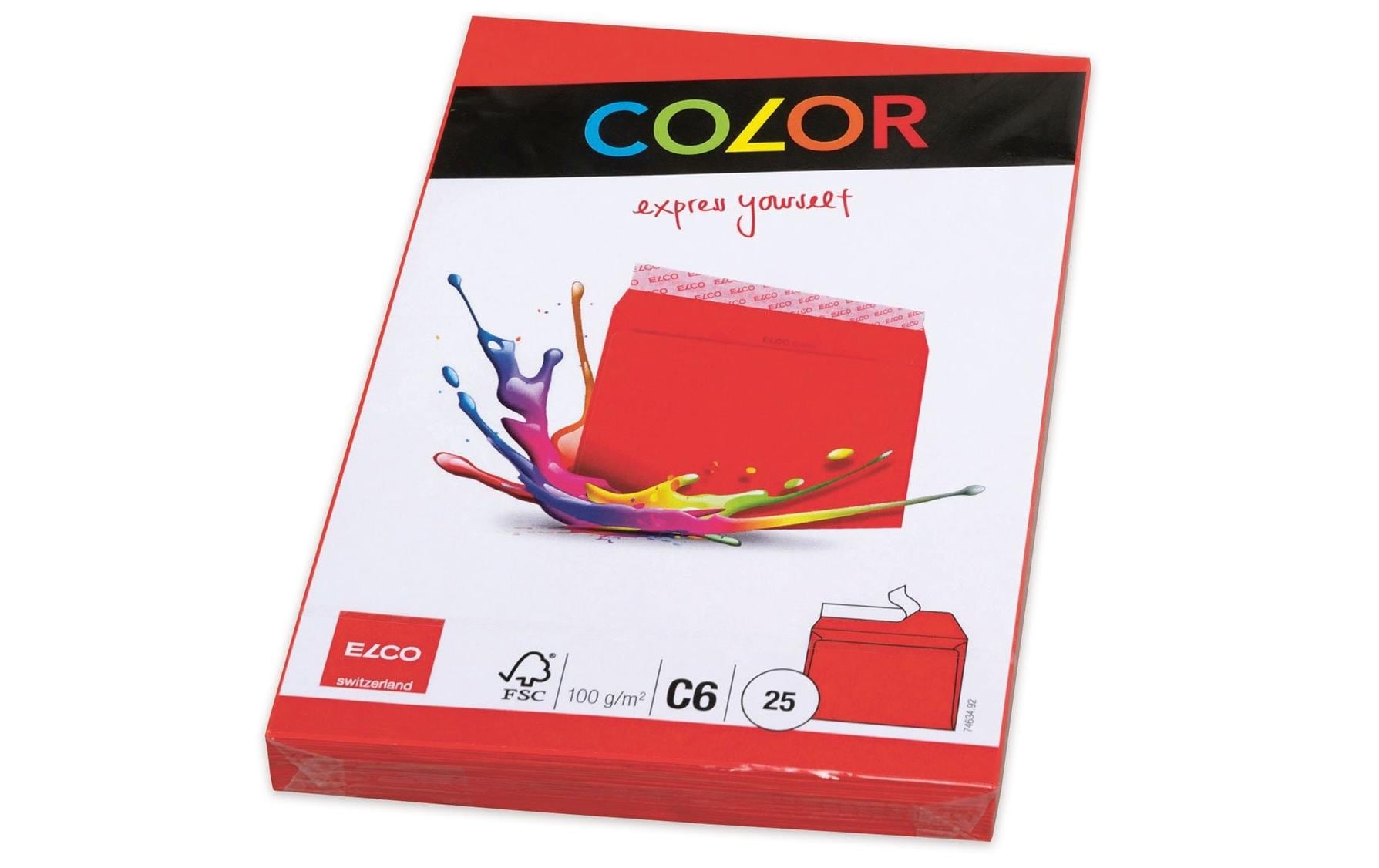 Elco Couvert C6, ohne Fenster, selbstklebend, intensivrot, 100 g/m² – 25 Stk.