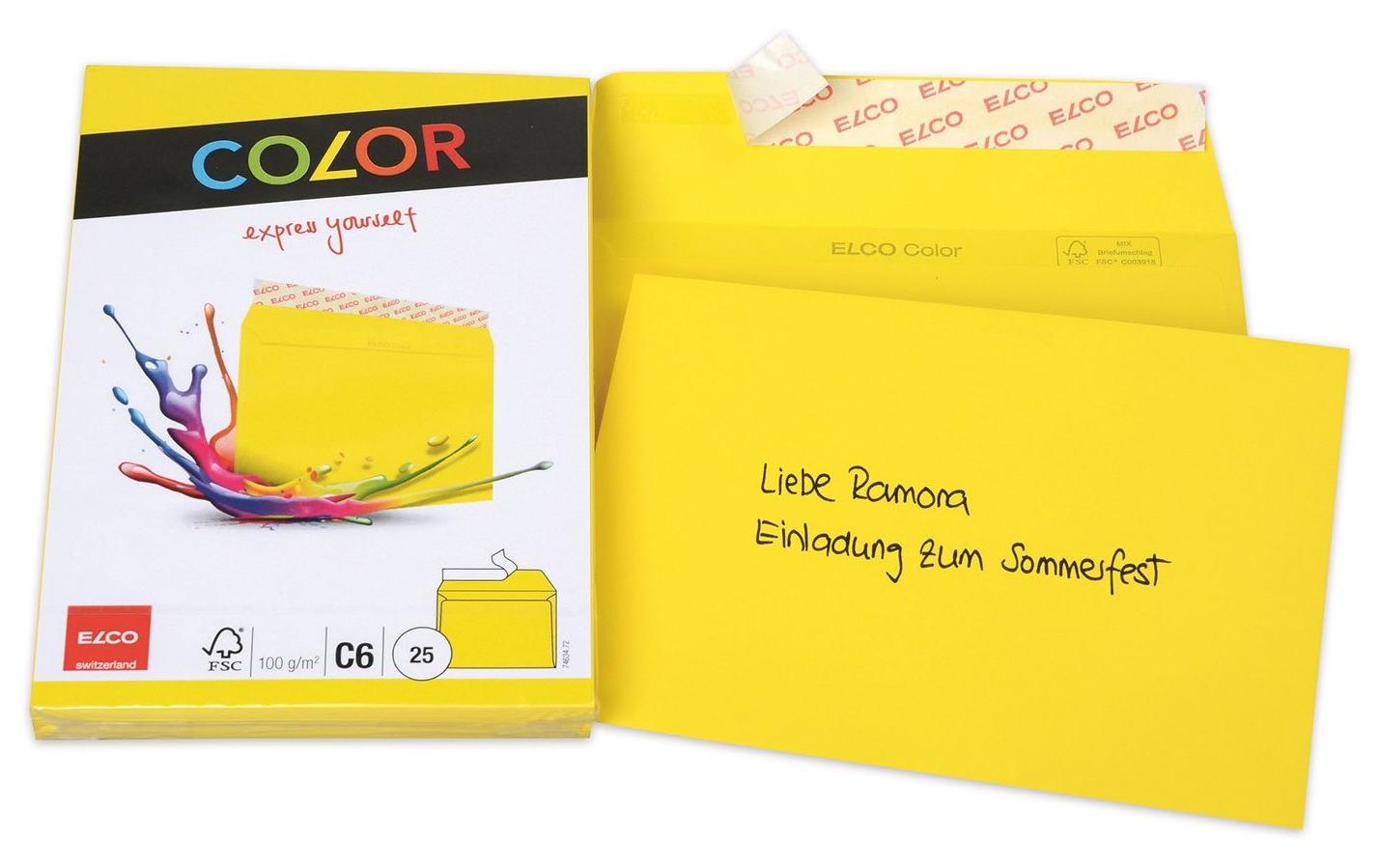 Elco Couvert C6, ohne Fenster, selbstklebend, intensivgelb, 100 g/m² – 25 Stk.