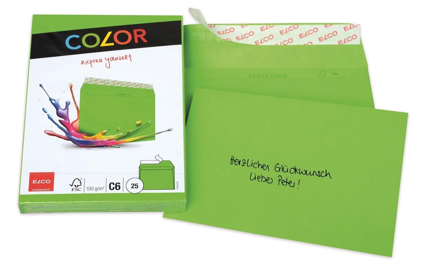 Elco Couvert C6, ohne Fenster, selbstklebend, intensivgrün, 100 g/m² – 25 Stk.