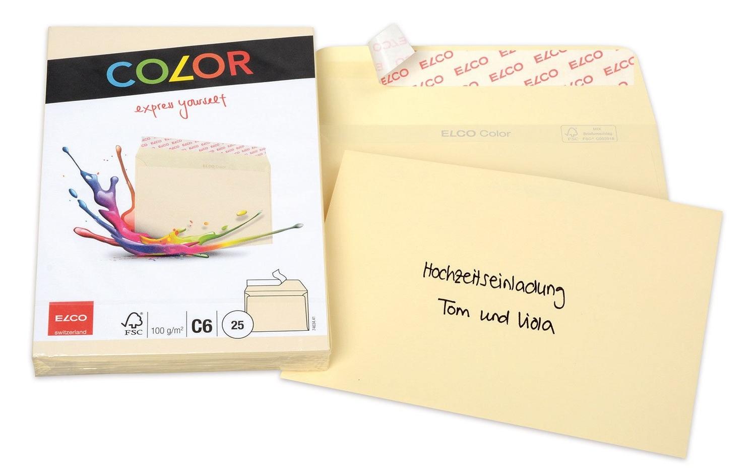 Elco Couvert C6 (162 × 114 mm), ohne Fenster, haftklebend (Optifix), hellchamois, 100 g/m², Papier – 25 Stk.