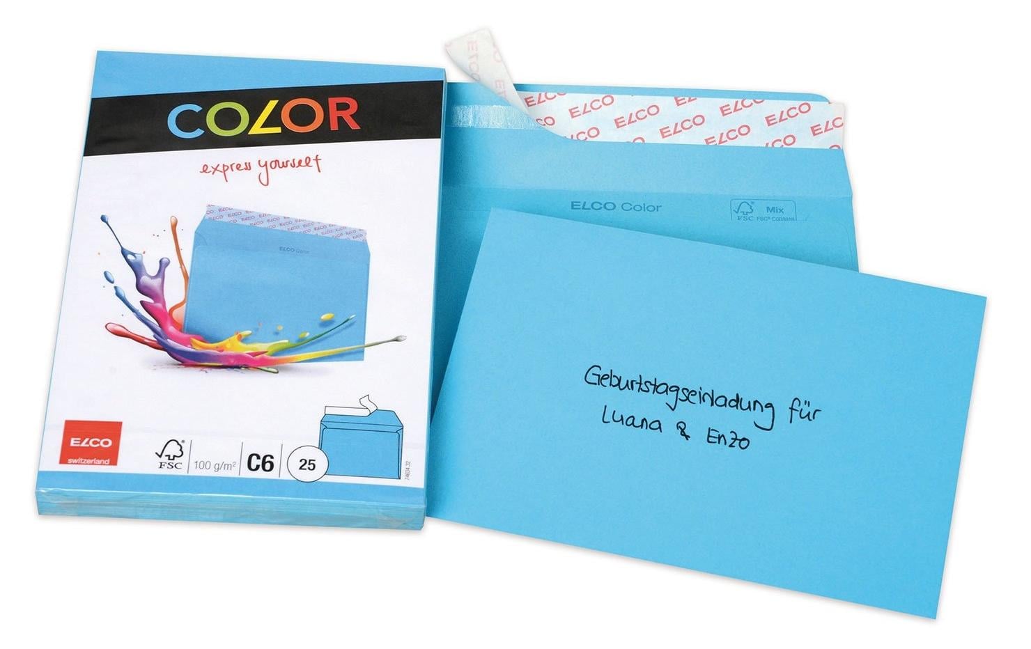 Elco Couvert C6 (162 × 114 mm), ohne Fenster, haftklebend (Optifix), intensivblau, 100 g/m² – 25 Stk.