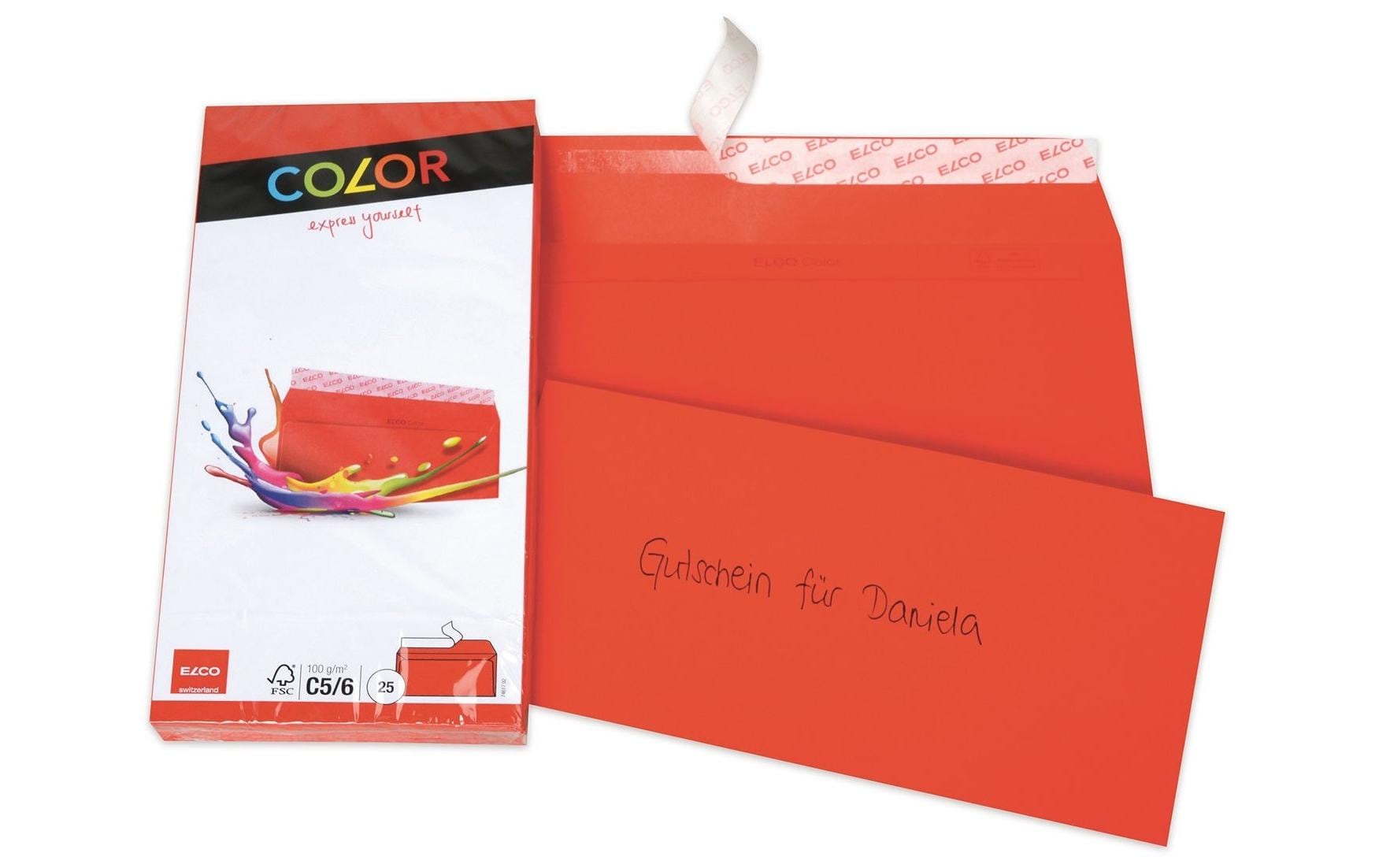 Elco Couvert C5/6, ohne Fenster, selbstklebend, rot, 100 g/m² – 25 Stk.