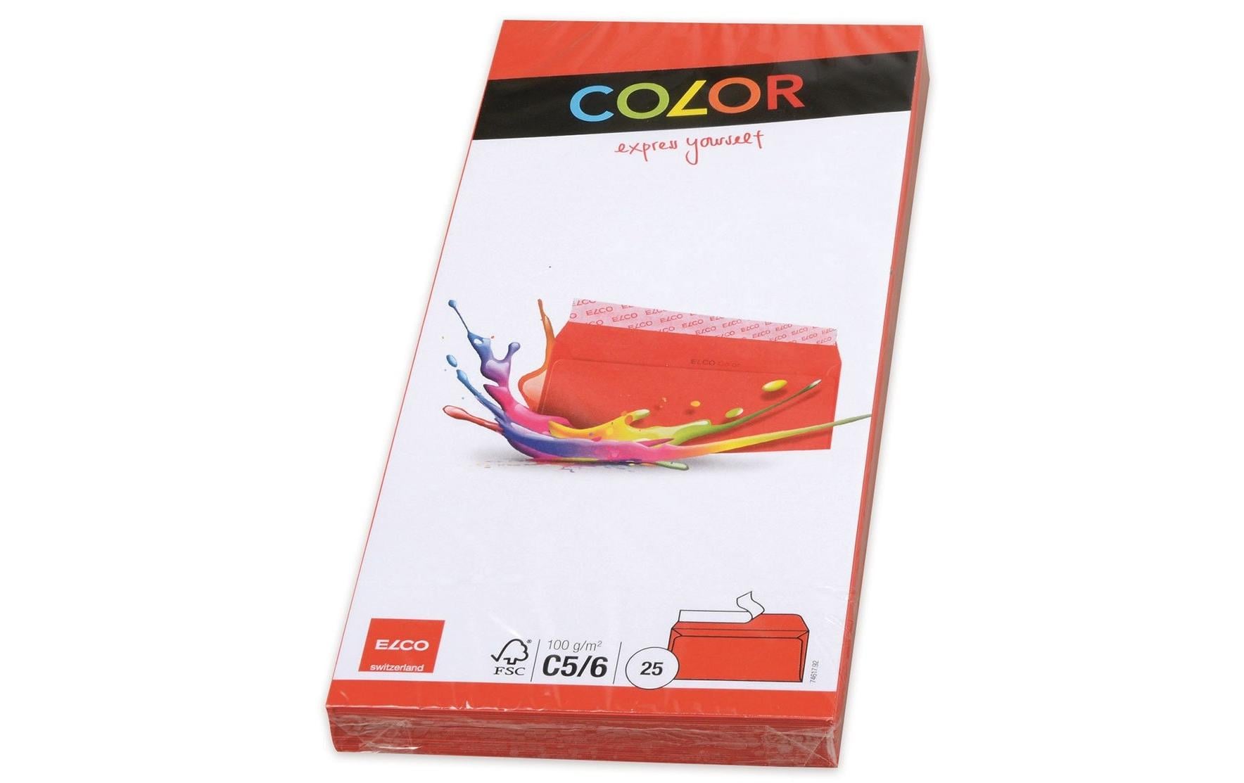 Elco Couvert C5/6, ohne Fenster, selbstklebend, rot, 100 g/m² – 25 Stk.