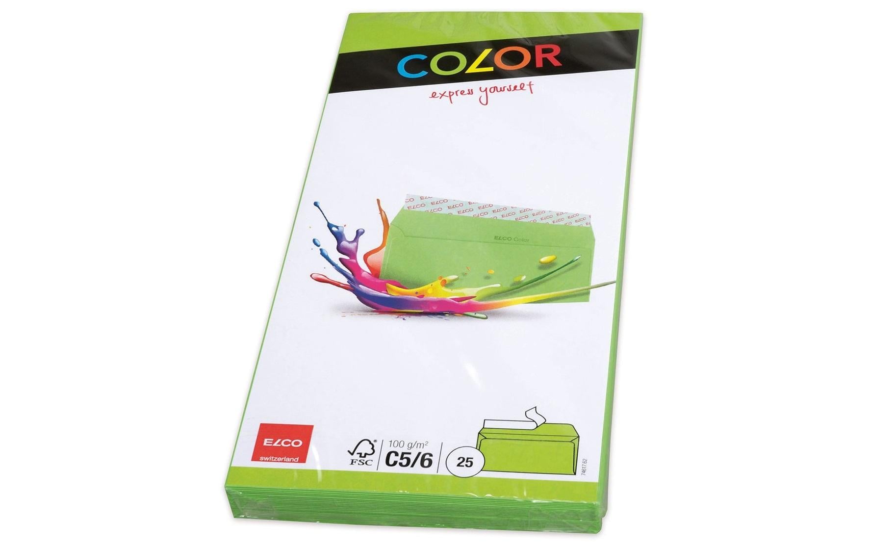 Elco Couvert C5/6, ohne Fenster, selbstklebend, grün, 100 g/m² – 25 Stk.