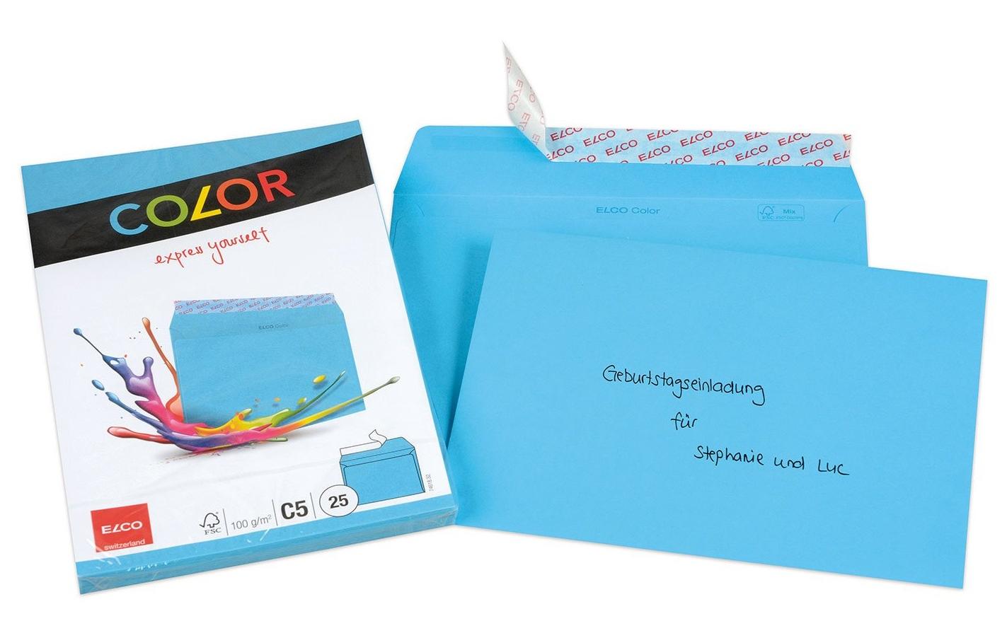 ELCO Couvert C5 (229 × 162 mm), ohne Fenster, haftklebend (Optifix), intensivblau, 100 g/m² – 25 Stk.
