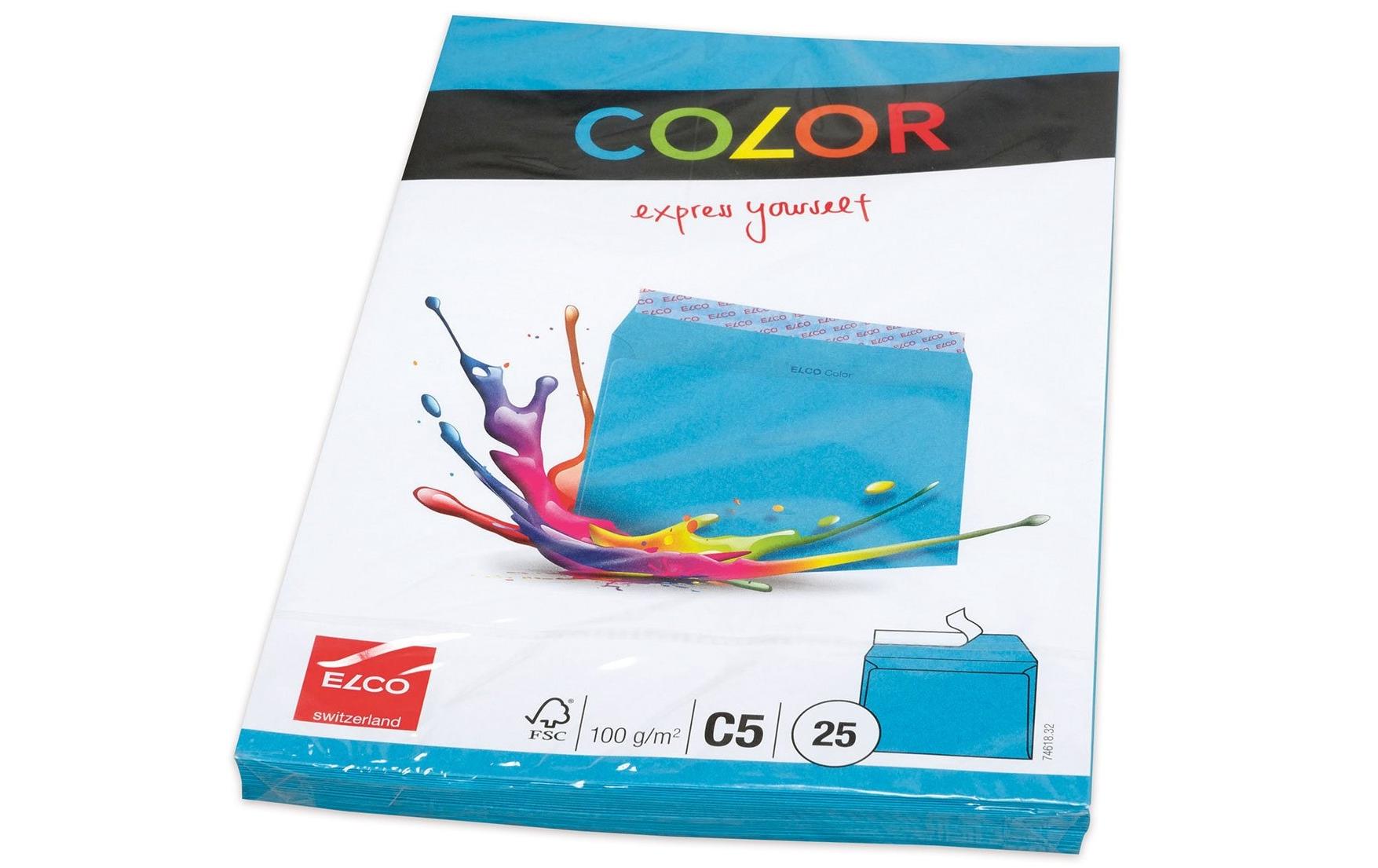 ELCO Couvert C5 (229 × 162 mm), ohne Fenster, haftklebend (Optifix), intensivblau, 100 g/m² – 25 Stk.