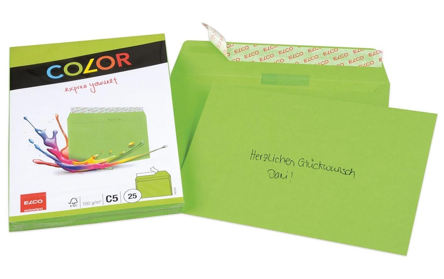 Elco Couvert C5, ohne Fenster, selbstklebend, intensivgrün, 100 g/m² – 25 Stk.