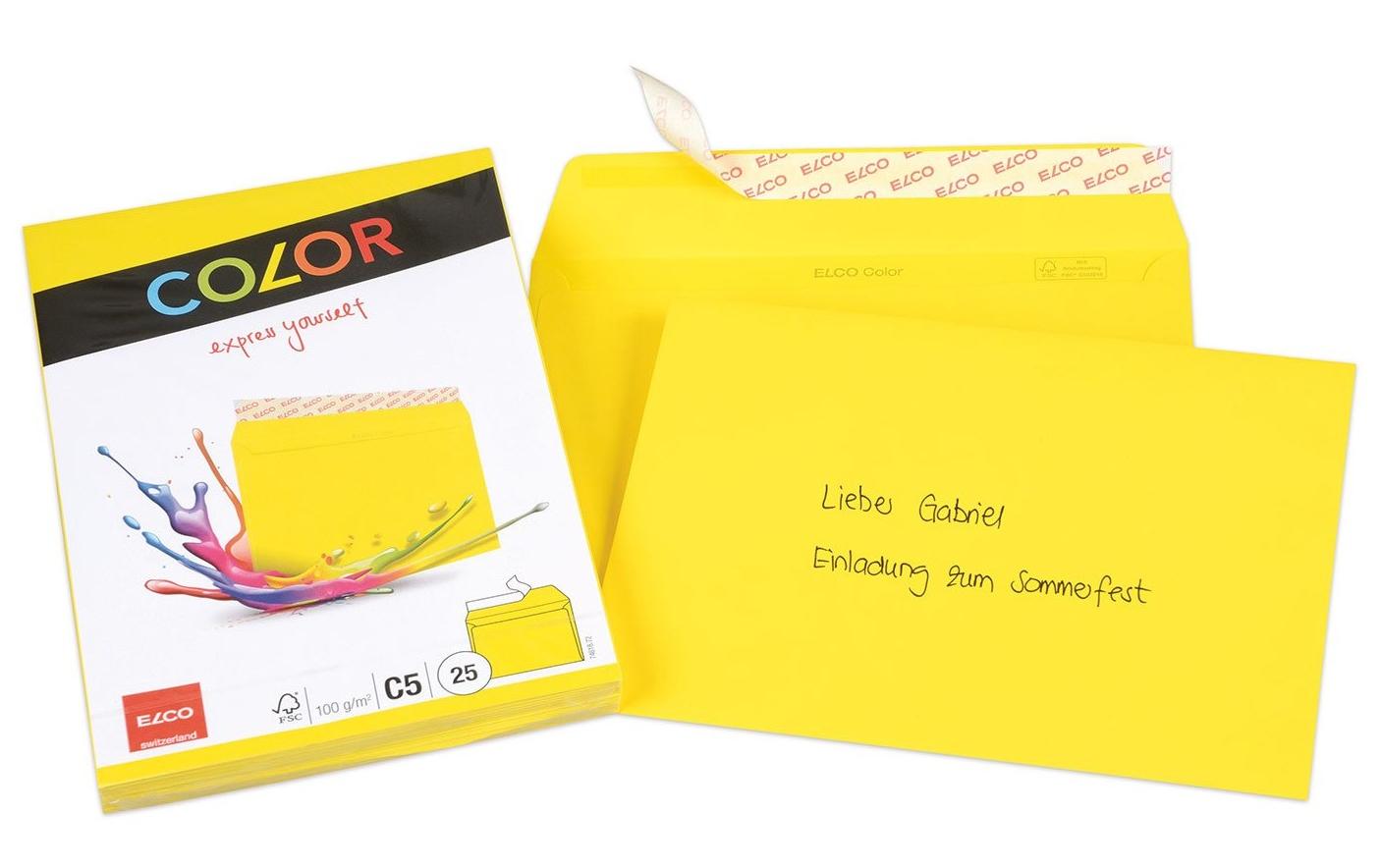 Elco Couvert C5, ohne Fenster, selbstklebend, gelb, 100 g/m² – 25 Stk.