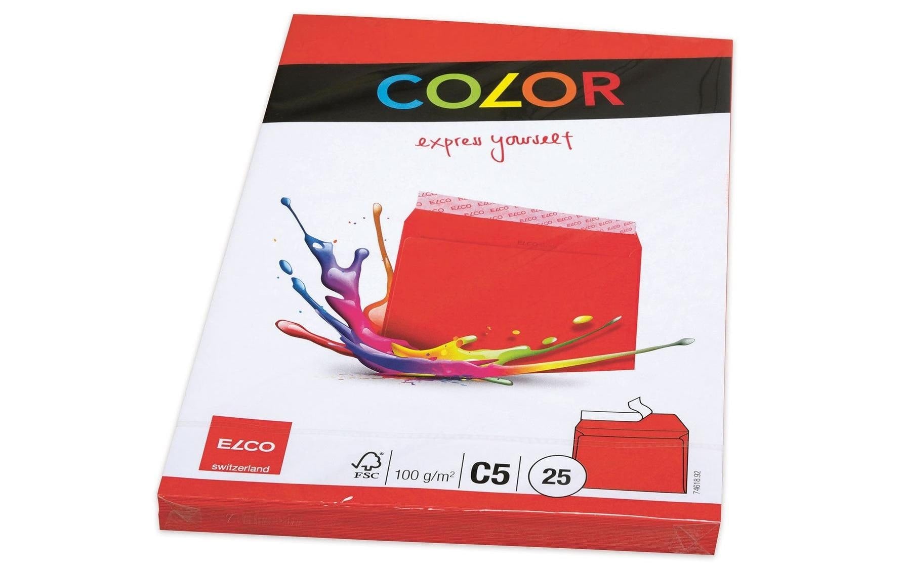 Elco Couvert C5 (229 × 162 mm), ohne Fenster, haftklebend (Optifix), intensivrot, 100 g/m² – 25 Stk.