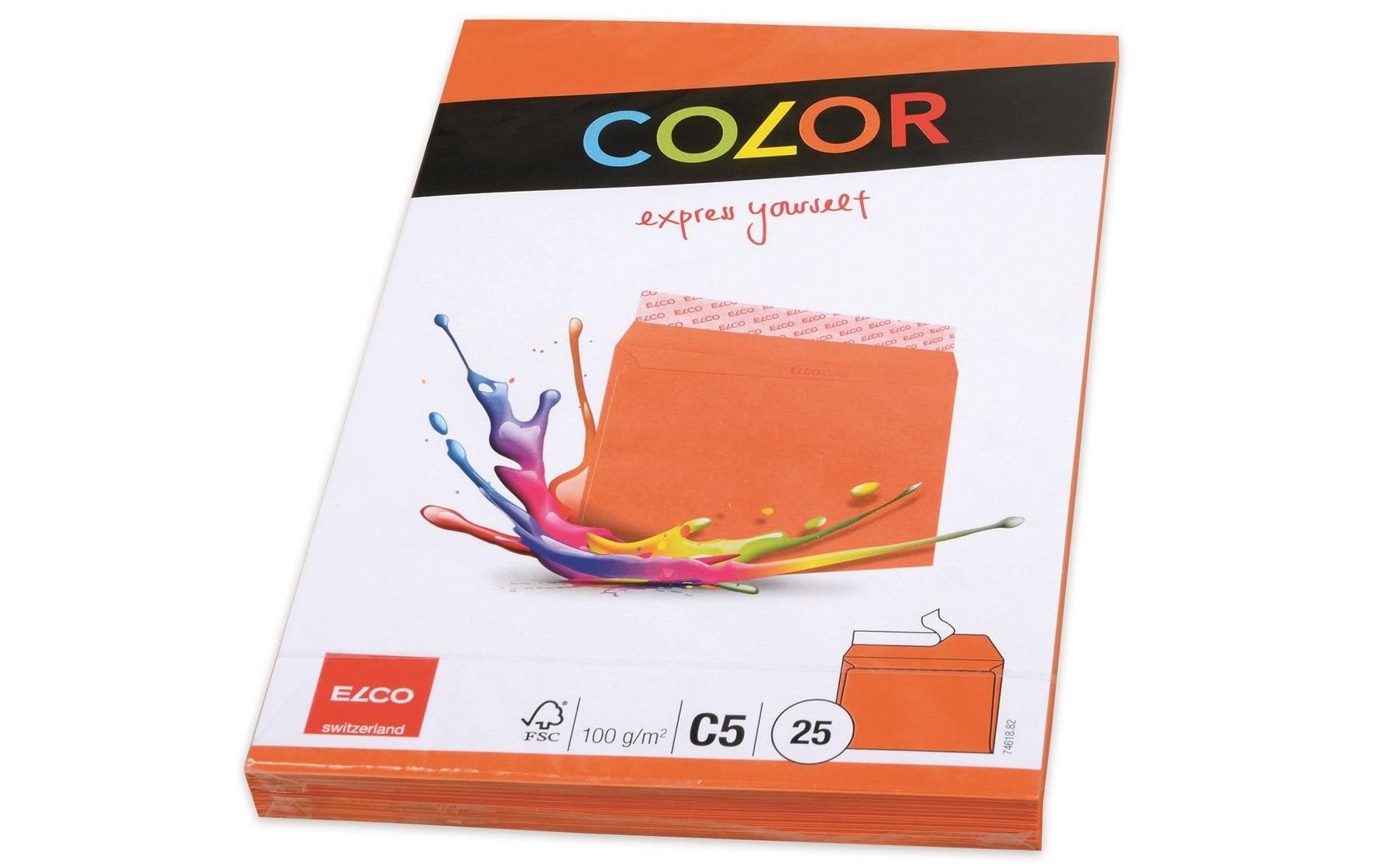 Elco Couvert C5, ohne Fenster, selbstklebend, orange, 100 g/m² – 25 Stk.