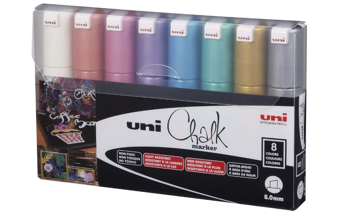Uni-Ball ChalkGlass PWE-8K Kreidestifte – Keilspitze 8 mm, 8 Farben
