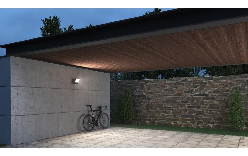 STEINEL Aussenwandleuchte – 23 W, Warmweiss, 3000 K, IP44, Netzbetrieb – mit Bewegungsmelder, Grau, Aluminium