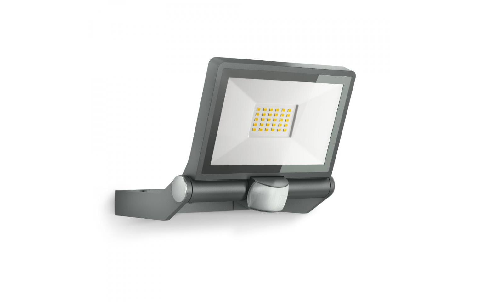 STEINEL Aussenwandleuchte – 23 W, Warmweiss, 3000 K, IP44, Netzbetrieb – mit Bewegungsmelder, Grau, Aluminium